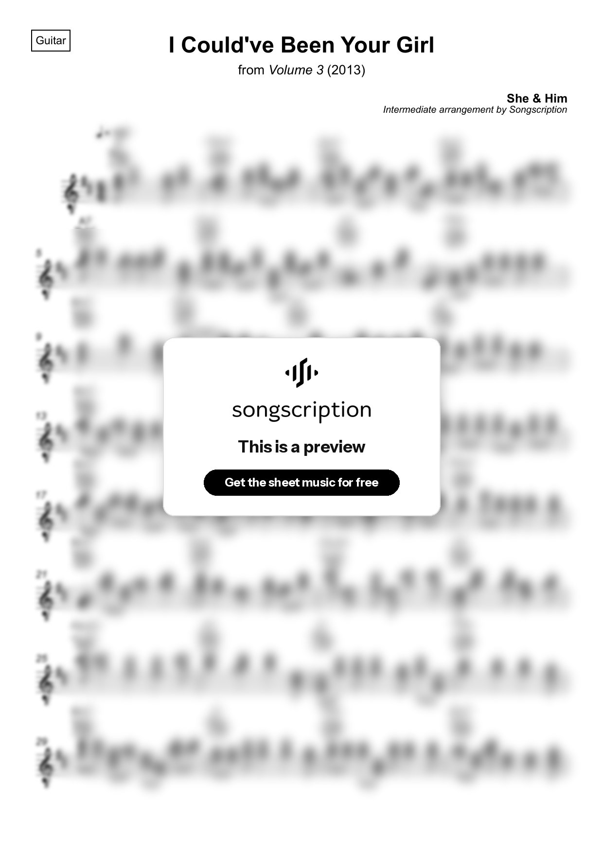 Intermediate Acoustic Guitar Sheet Music for "I Could've Been Your Girl" by She & Him