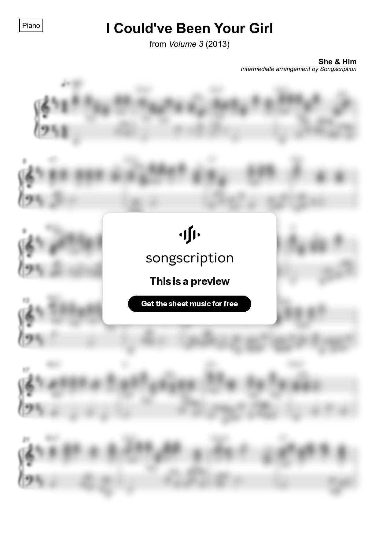Intermediate Piano Sheet Music for "I Could've Been Your Girl" by She & Him