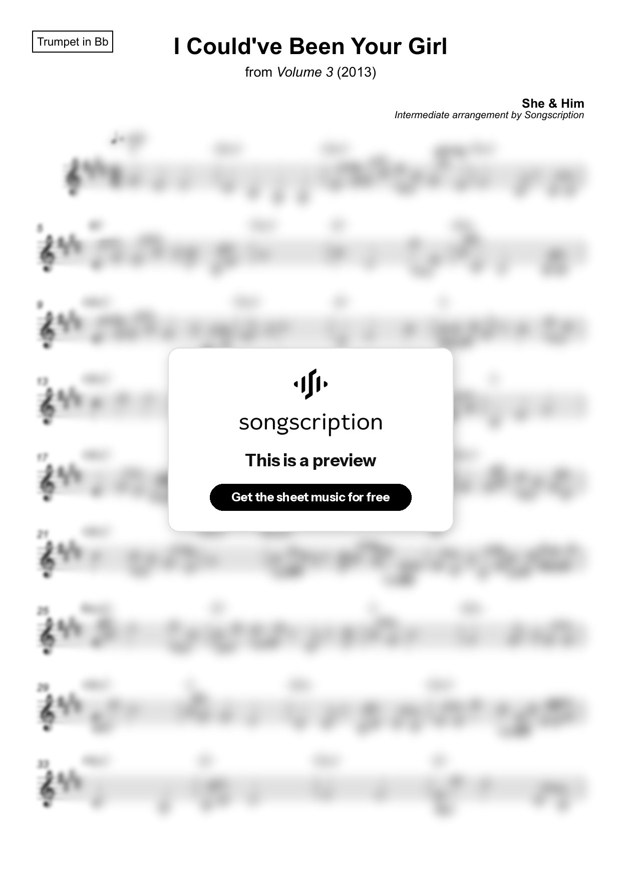 Intermediate Trumpet Sheet Music for "I Could've Been Your Girl" by She & Him