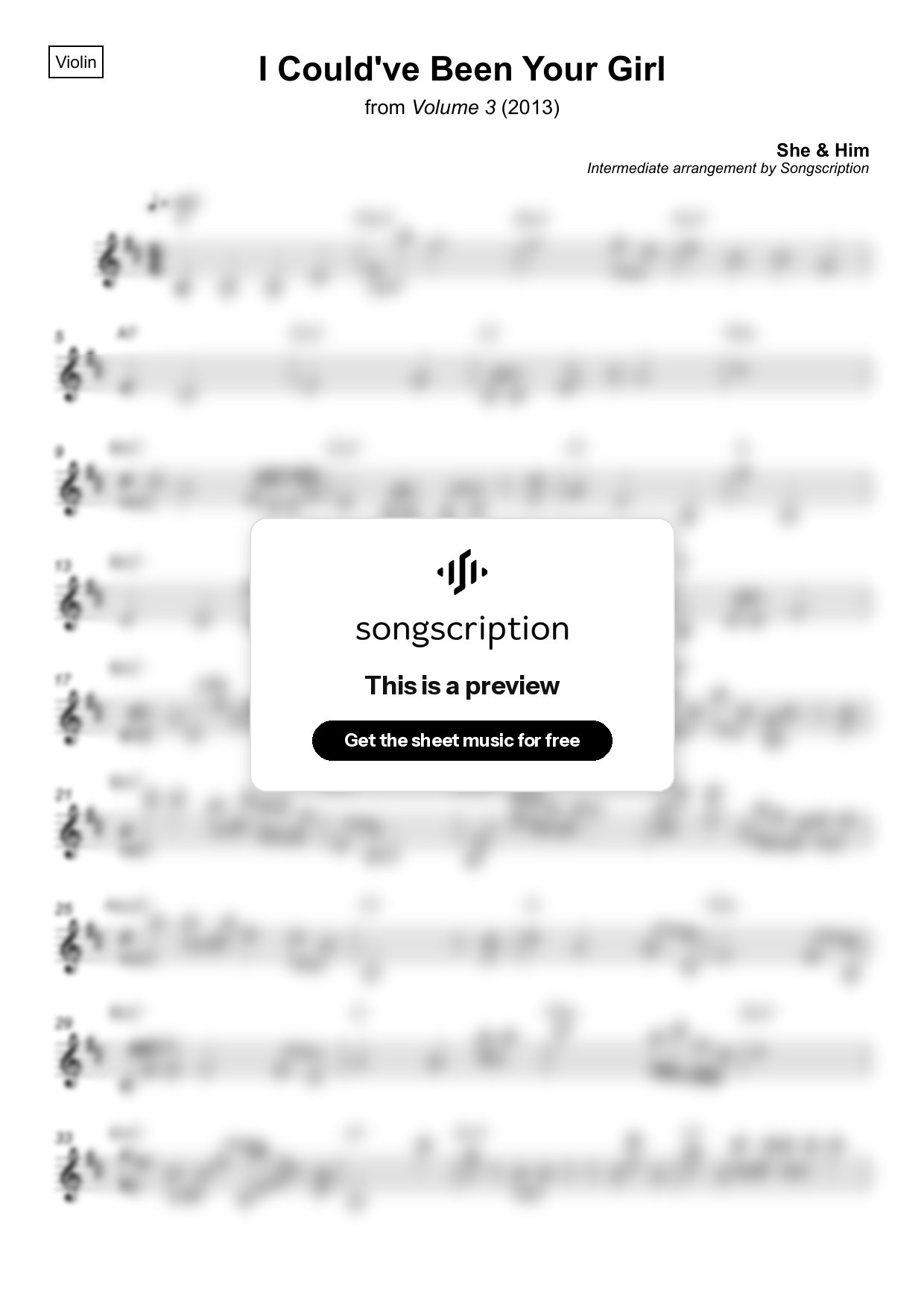 Intermediate Violin Sheet Music for "I Could've Been Your Girl" by She & Him