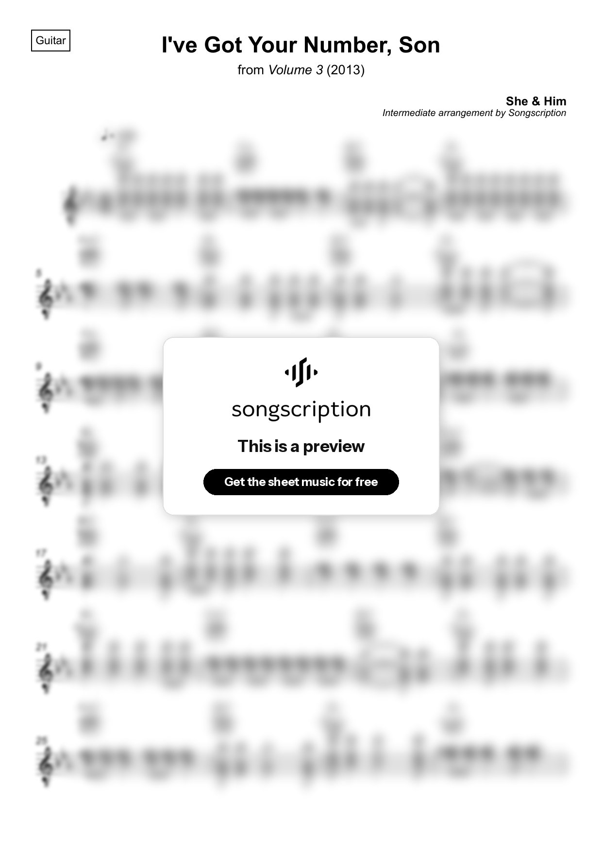 Intermediate Acoustic Guitar Sheet Music for "I've Got Your Number, Son" by She & Him