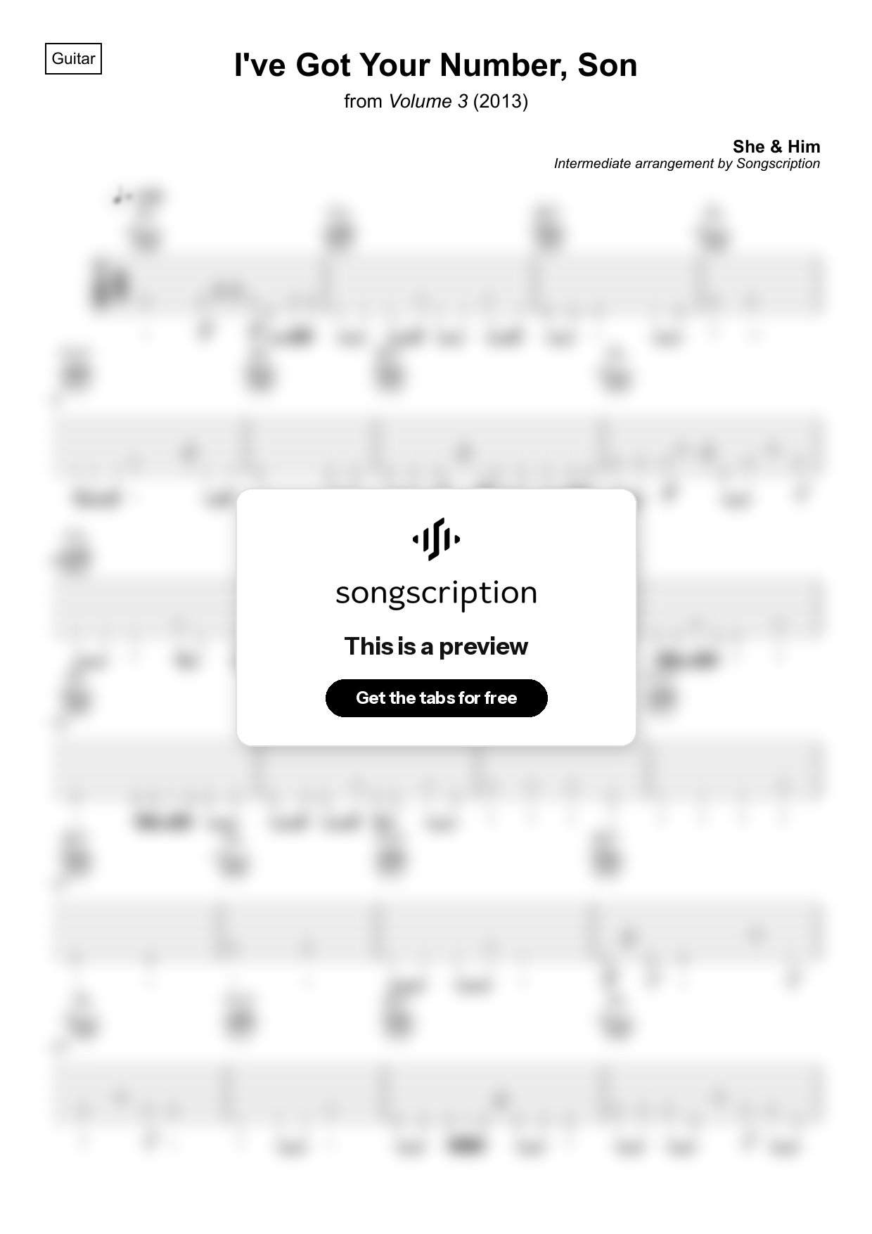 Intermediate Acoustic Guitar Tabs for "I've Got Your Number, Son" by She & Him