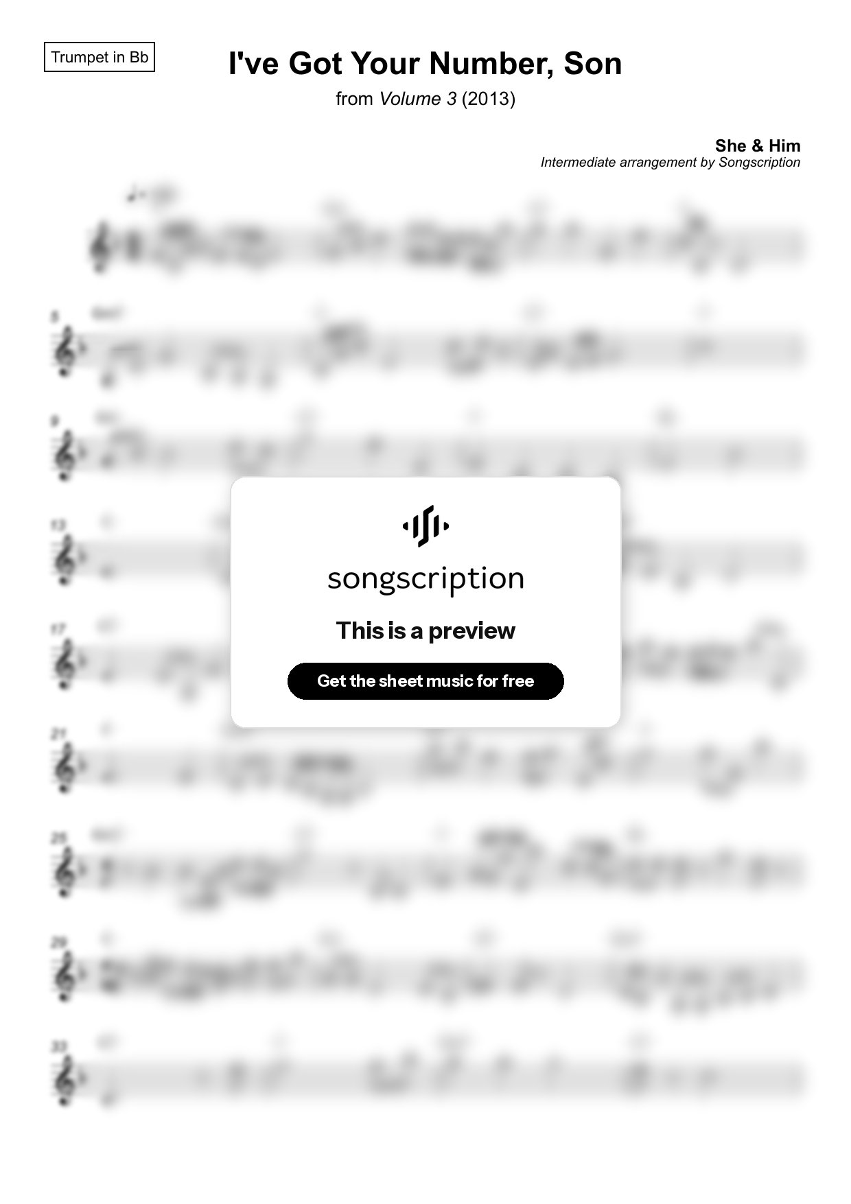 Intermediate Trumpet Sheet Music for "I've Got Your Number, Son" by She & Him