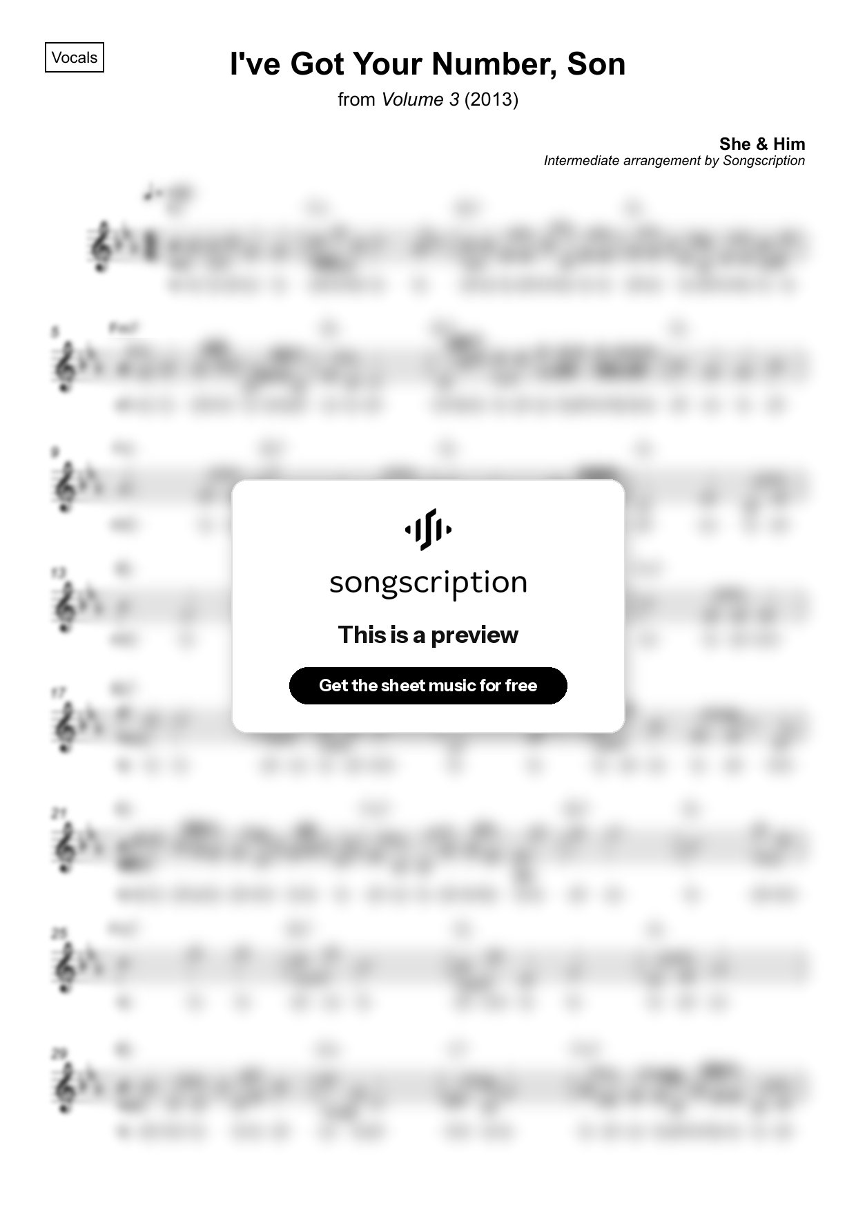 Intermediate Vocals Sheet Music for "I've Got Your Number, Son" by She & Him
