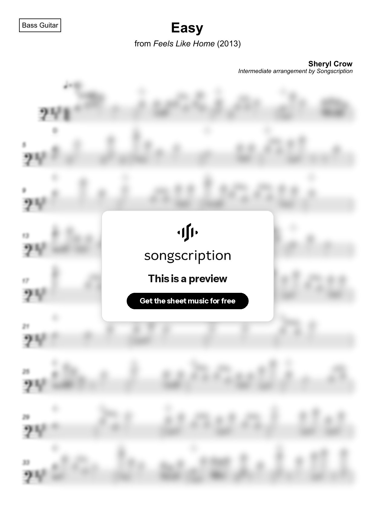 Intermediate Bass Guitar Sheet Music for "Easy" by Sheryl Crow