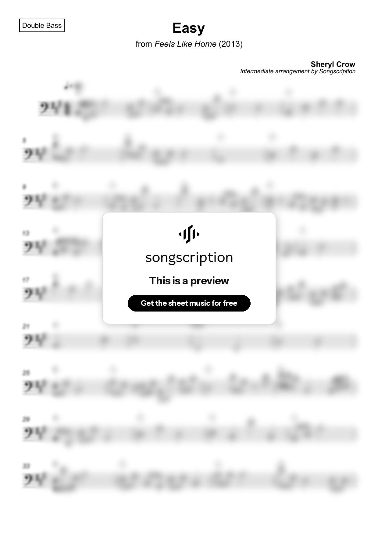 Intermediate Double Bass Sheet Music for "Easy" by Sheryl Crow