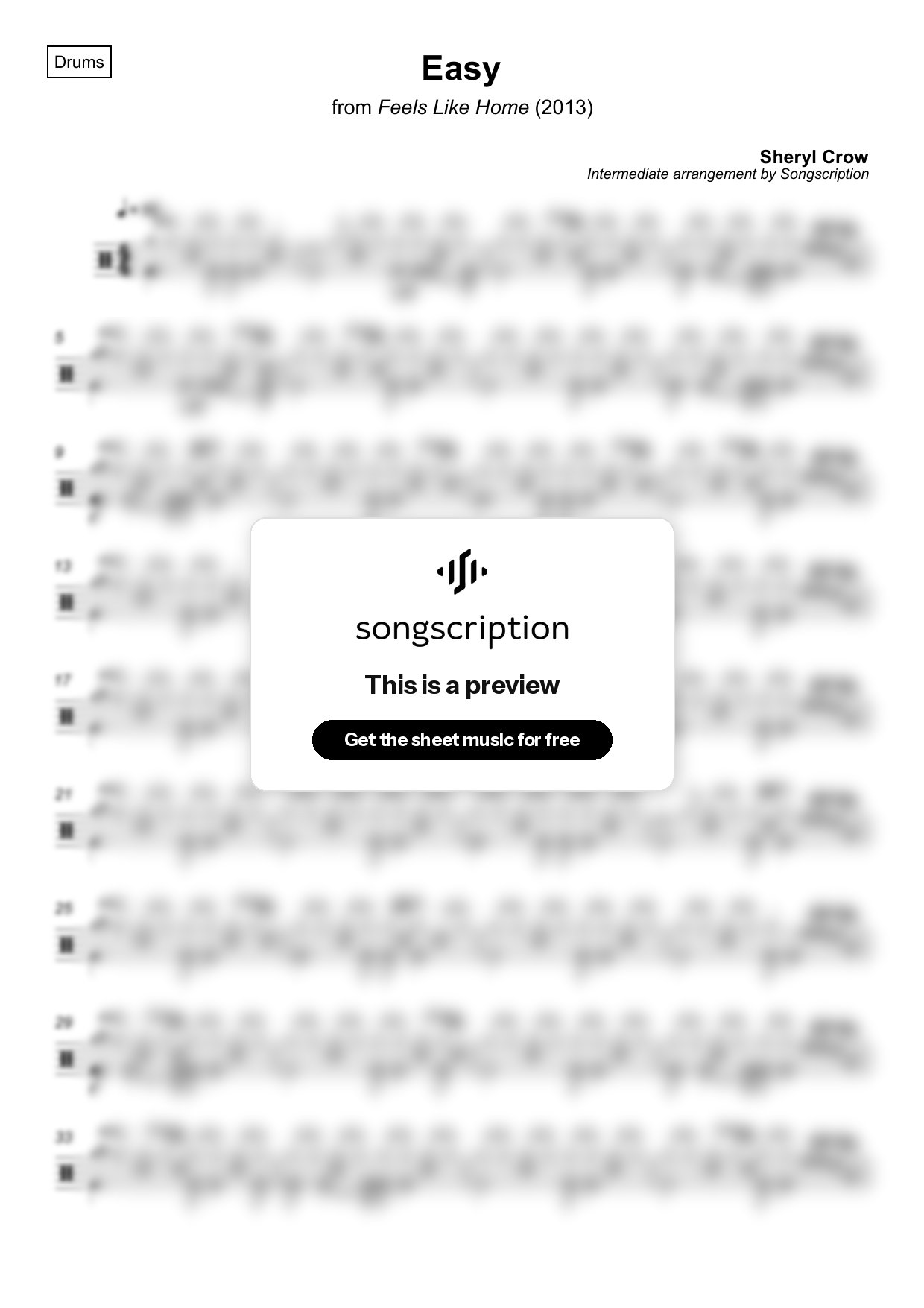 Intermediate Drums Sheet Music for "Easy" by Sheryl Crow