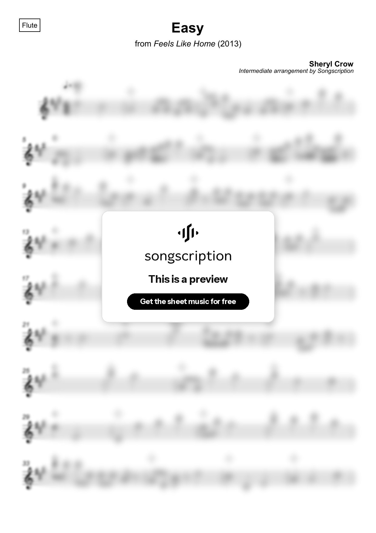 Intermediate Flute Sheet Music for "Easy" by Sheryl Crow