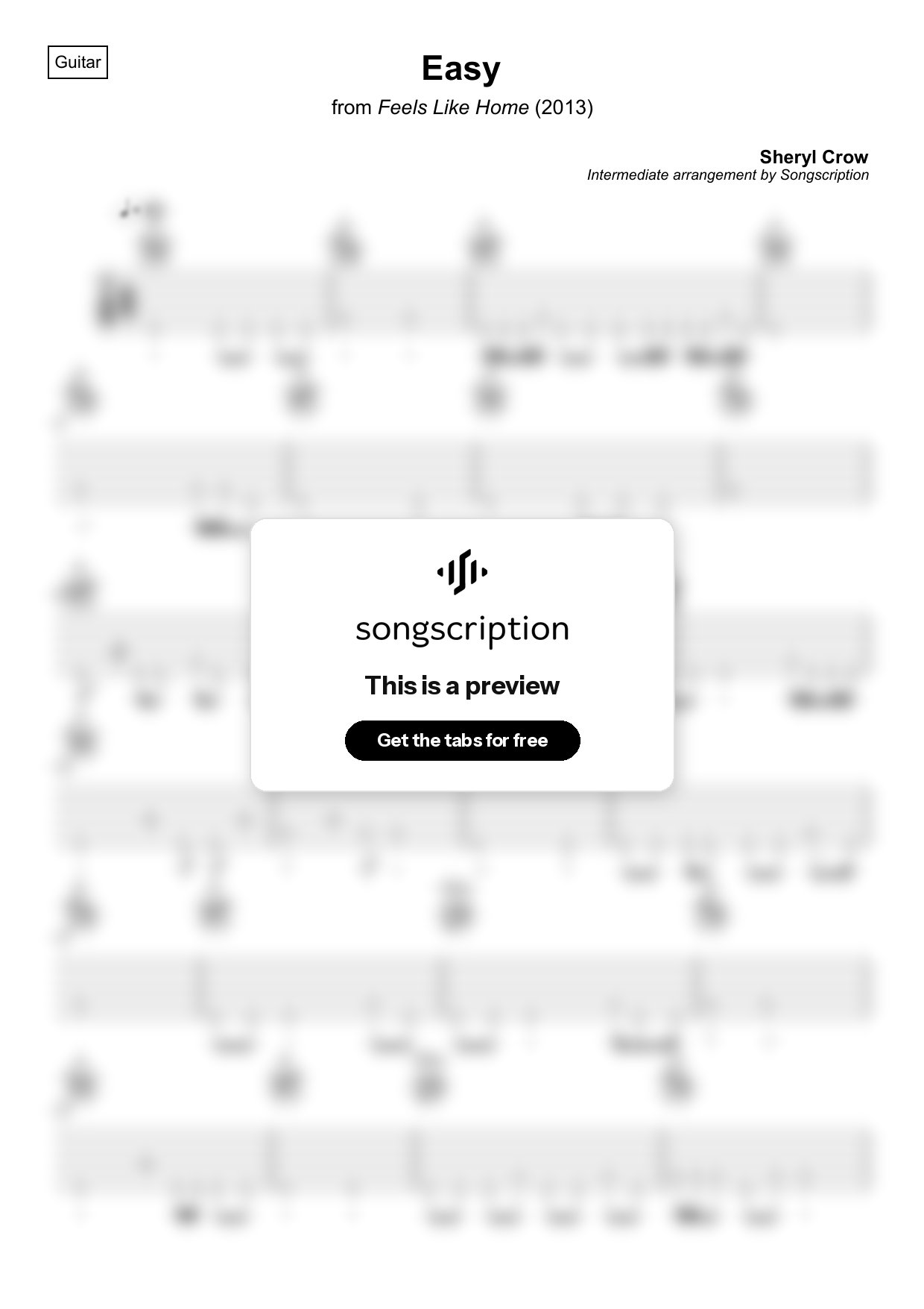 Intermediate Acoustic Guitar Tabs for "Easy" by Sheryl Crow