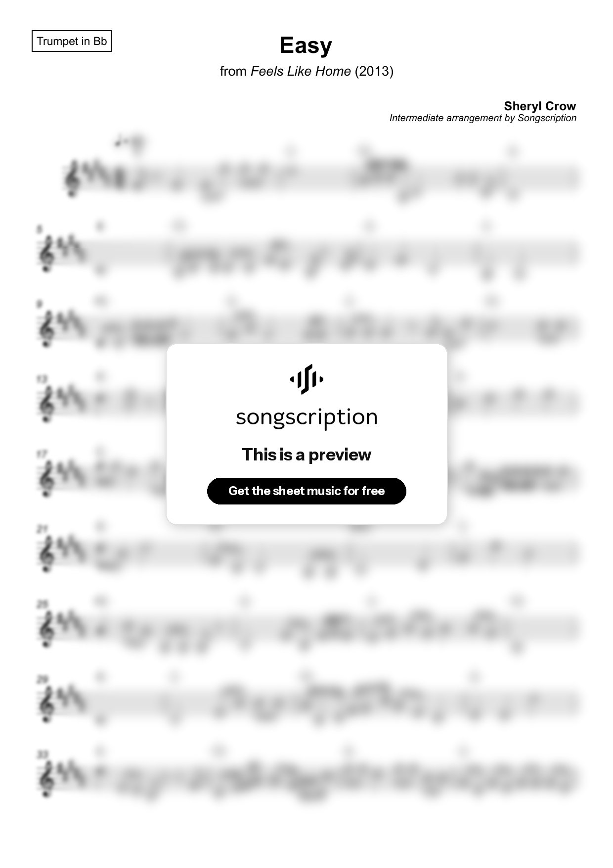 Intermediate Trumpet Sheet Music for "Easy" by Sheryl Crow