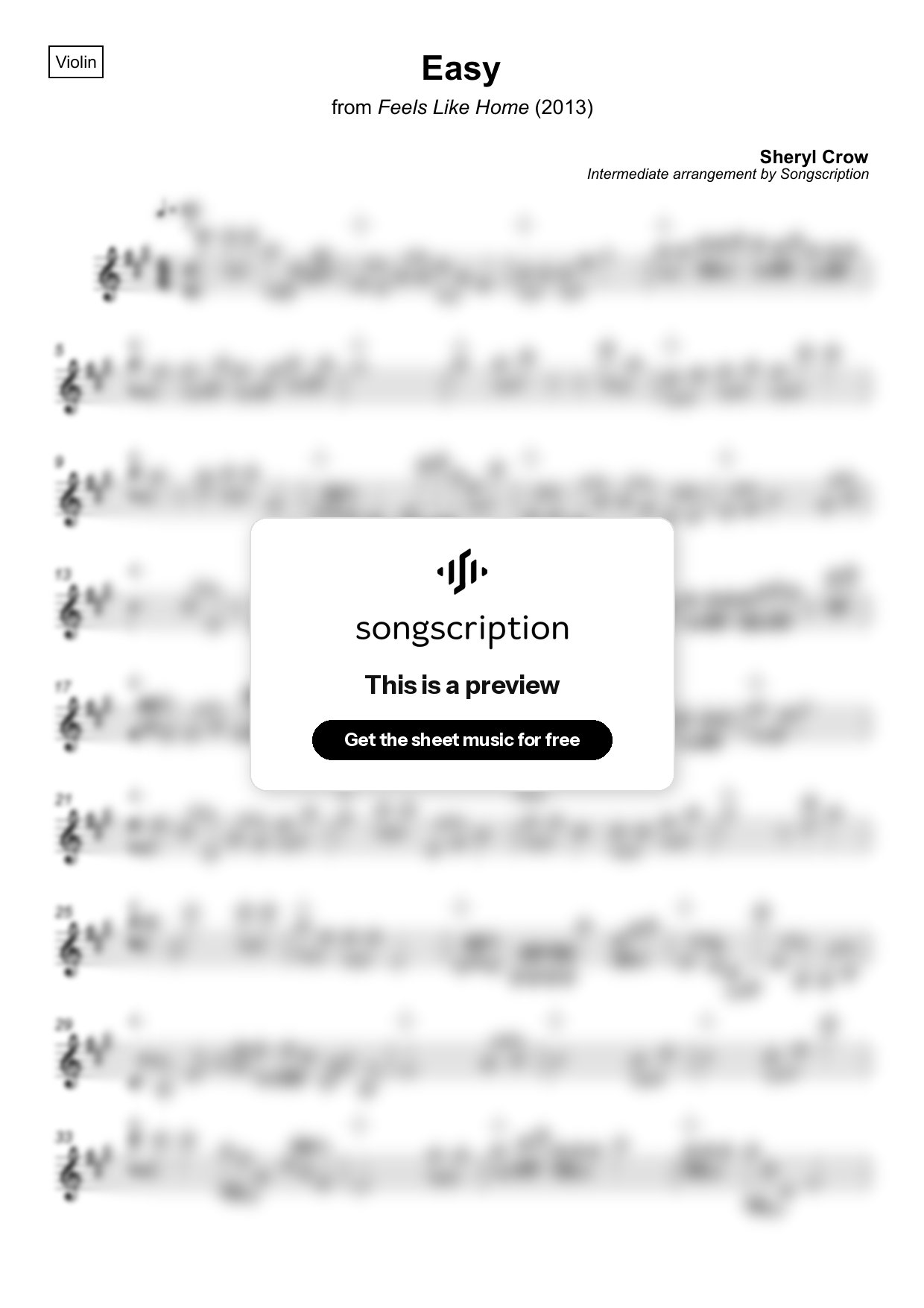 Intermediate Violin Sheet Music for "Easy" by Sheryl Crow