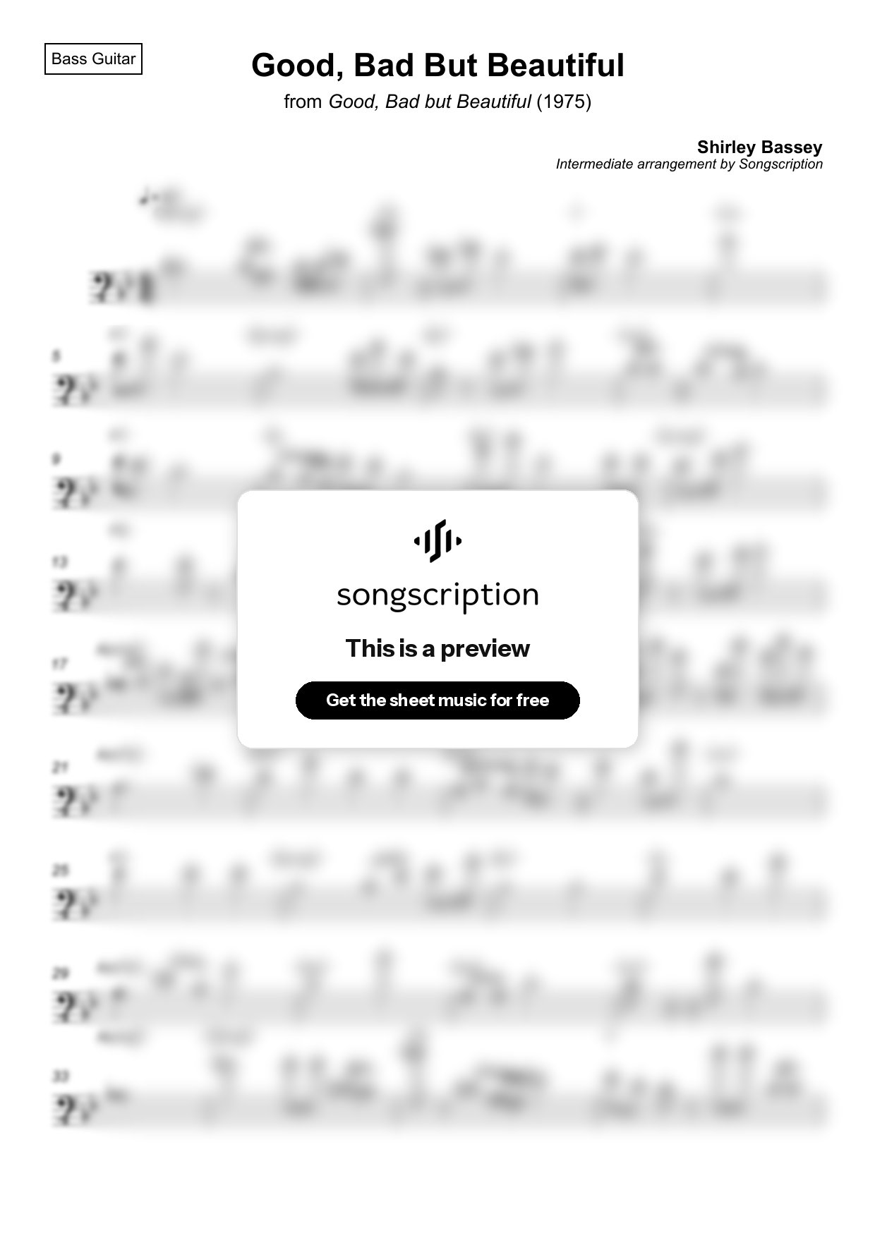Intermediate Bass Guitar Sheet Music for "Good, Bad But Beautiful" by Shirley Bassey