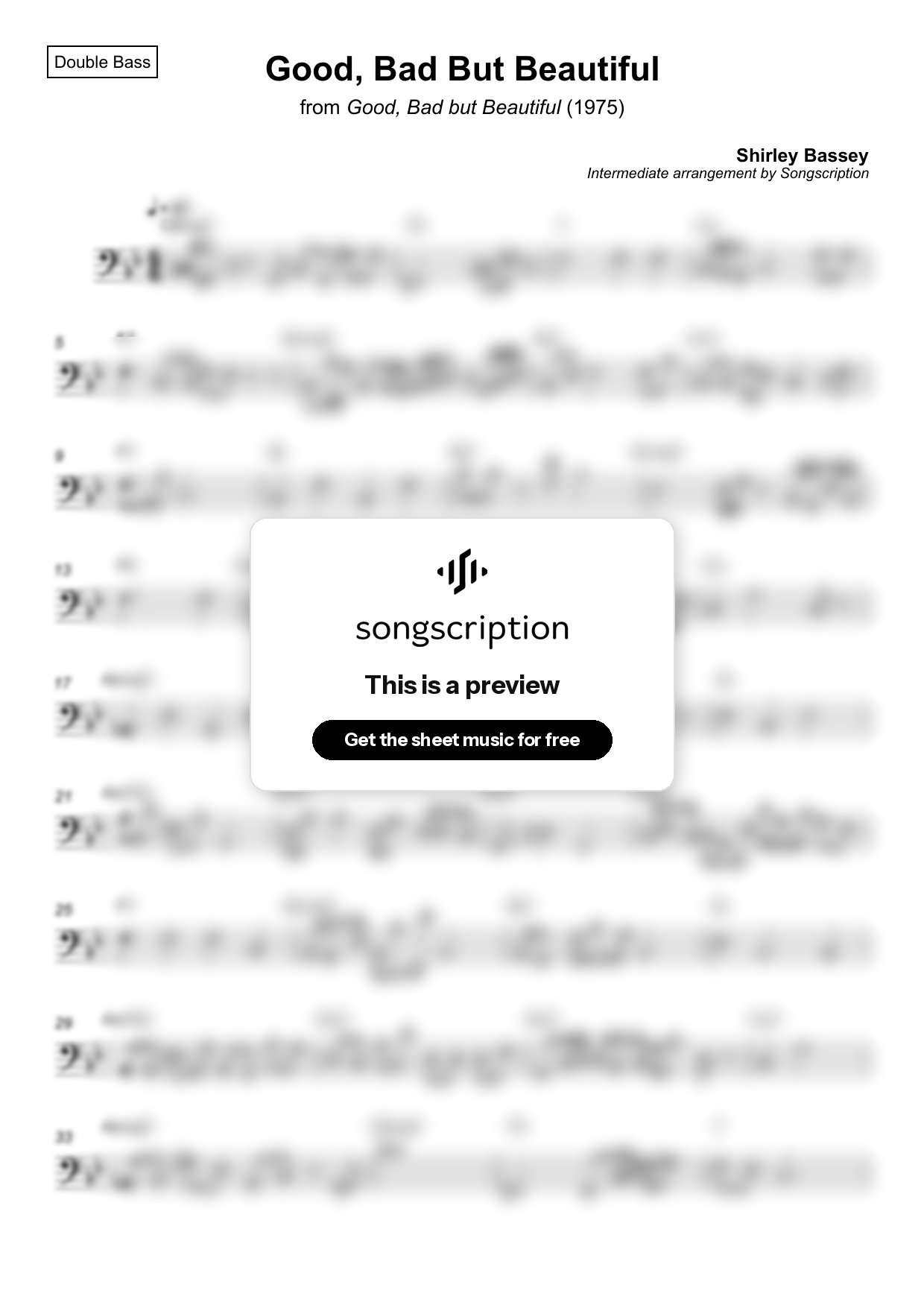 Intermediate Double Bass Sheet Music for "Good, Bad But Beautiful" by Shirley Bassey