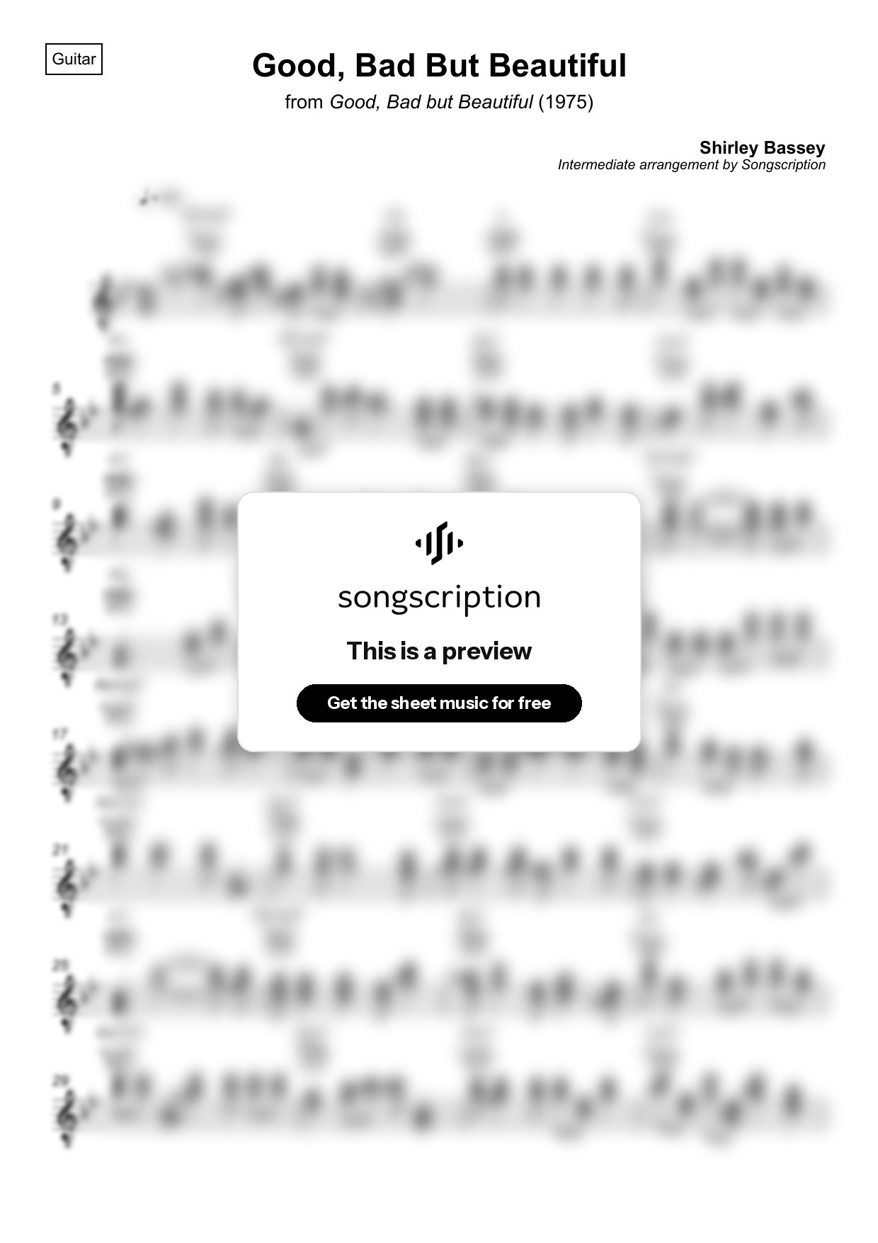 Intermediate Acoustic Guitar Sheet Music for "Good, Bad But Beautiful" by Shirley Bassey