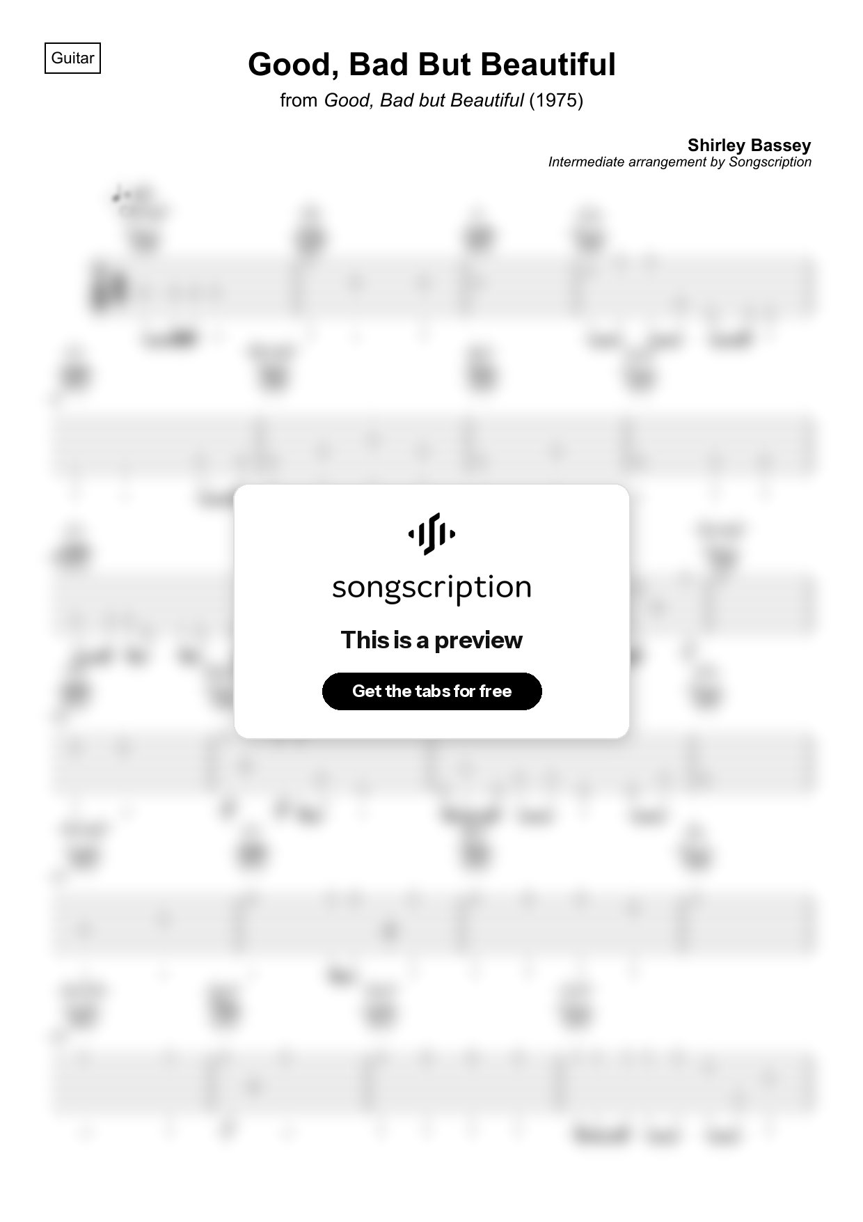 Intermediate Acoustic Guitar Tabs for "Good, Bad But Beautiful" by Shirley Bassey