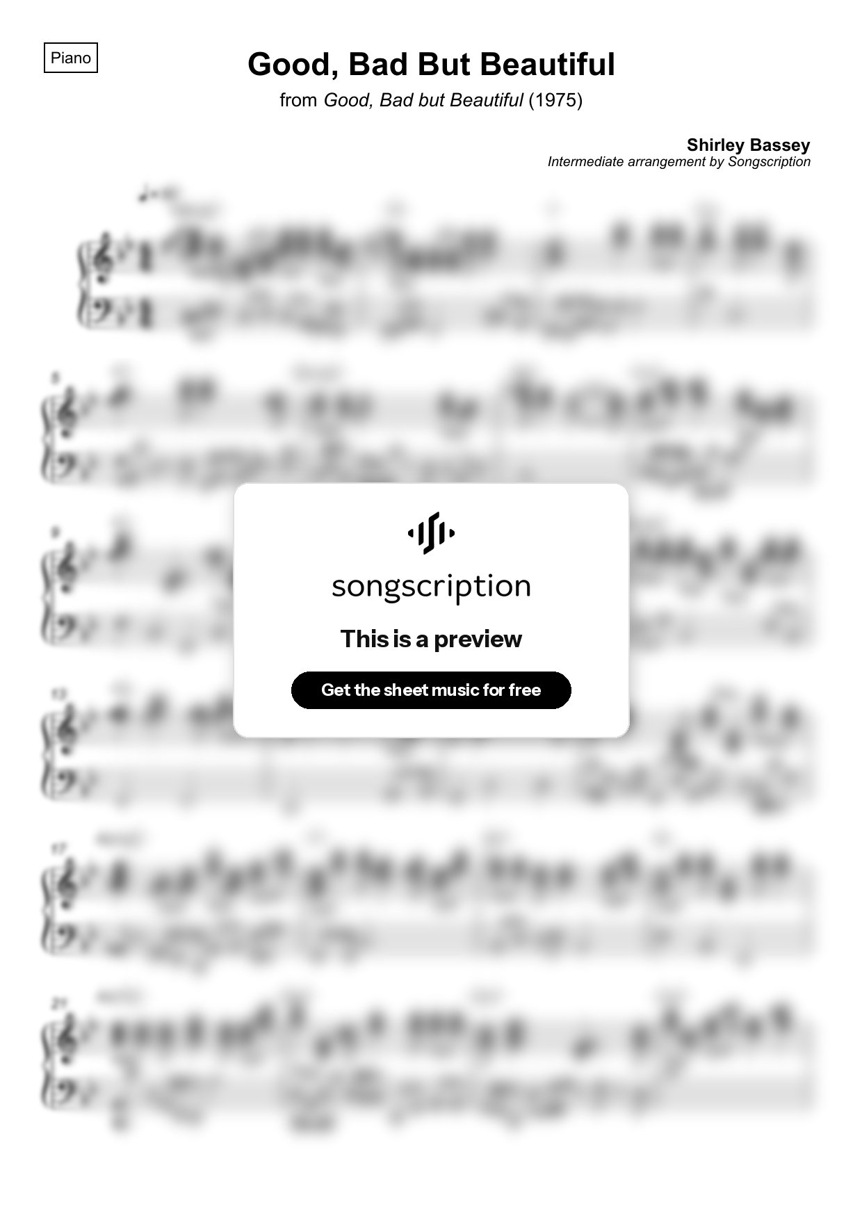 Intermediate Piano Sheet Music for "Good, Bad But Beautiful" by Shirley Bassey