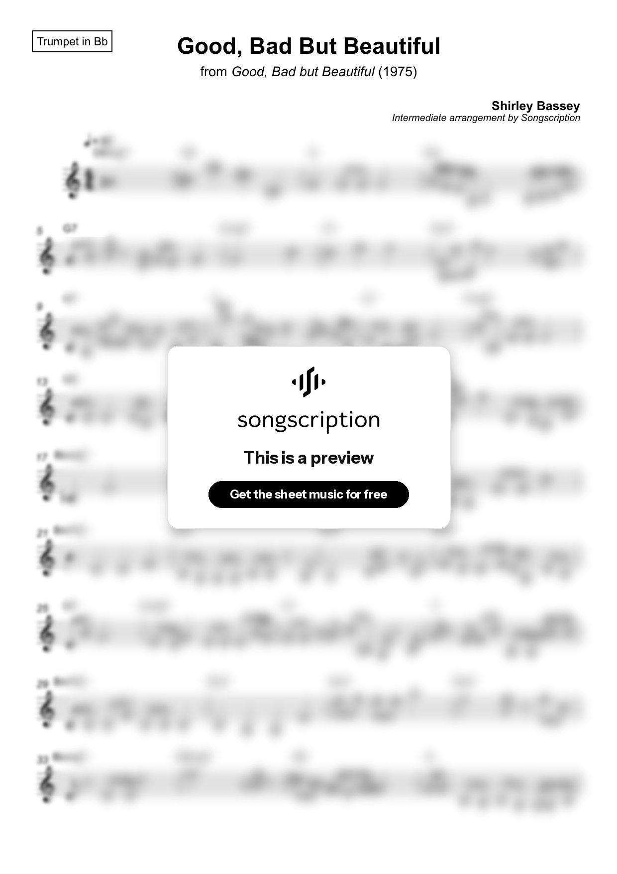 Intermediate Trumpet Sheet Music for "Good, Bad But Beautiful" by Shirley Bassey