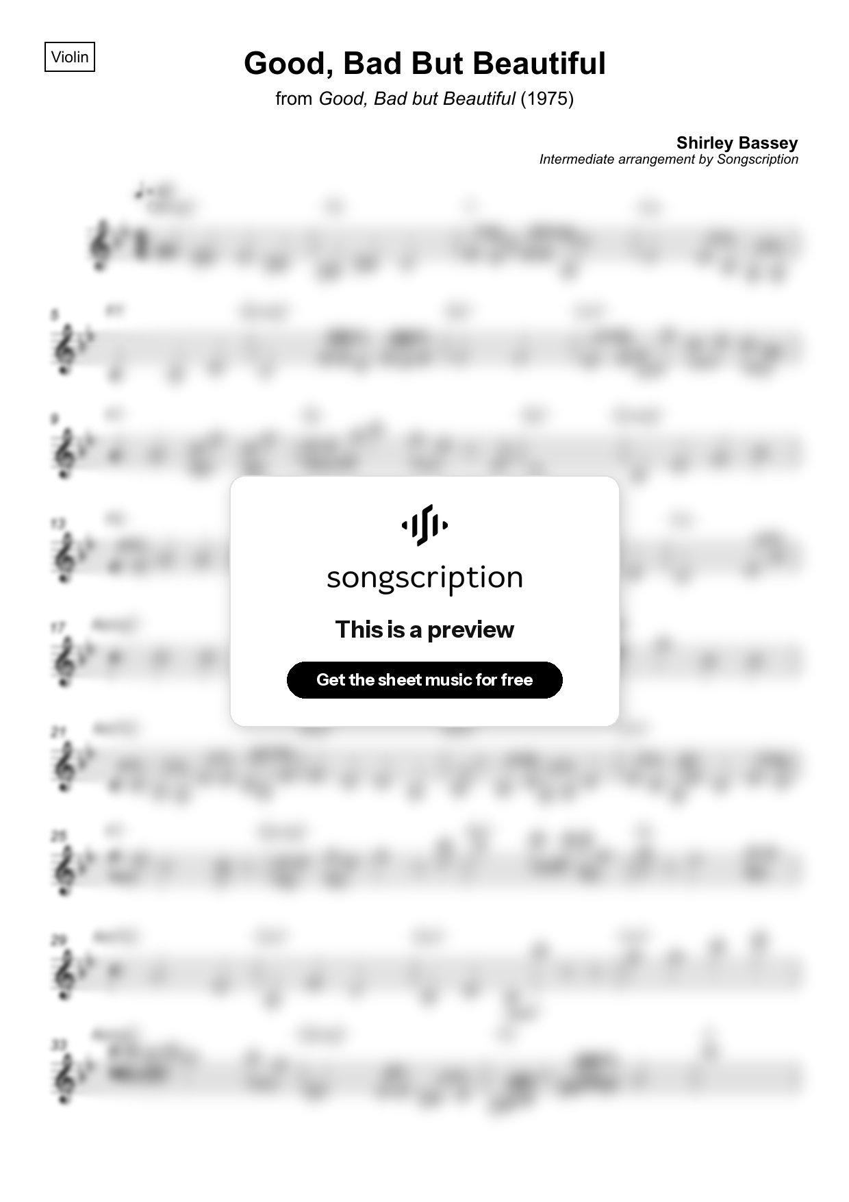 Intermediate Violin Sheet Music for "Good, Bad But Beautiful" by Shirley Bassey