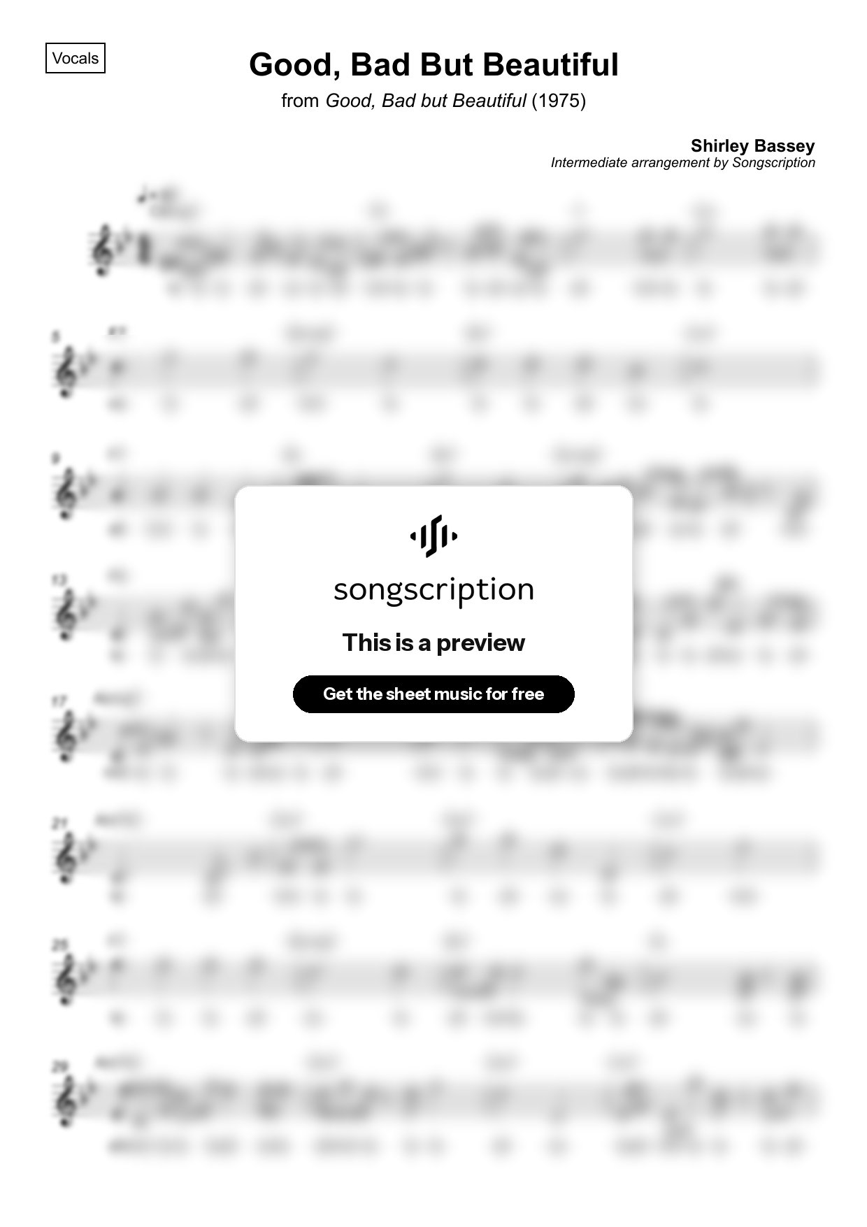Intermediate Vocals Sheet Music for "Good, Bad But Beautiful" by Shirley Bassey