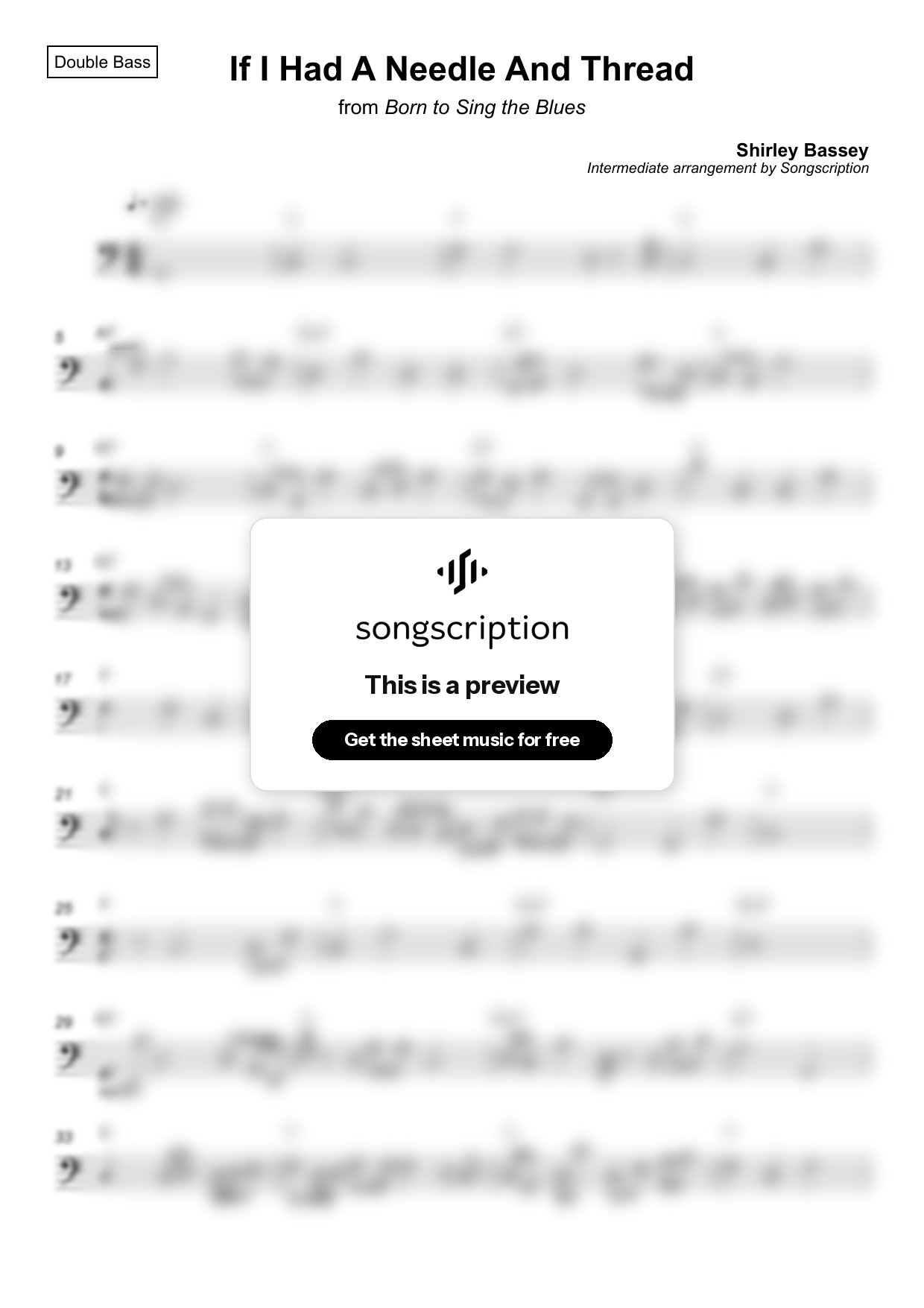 Intermediate Double Bass Sheet Music for "If I Had A Needle And Thread" by Shirley Bassey