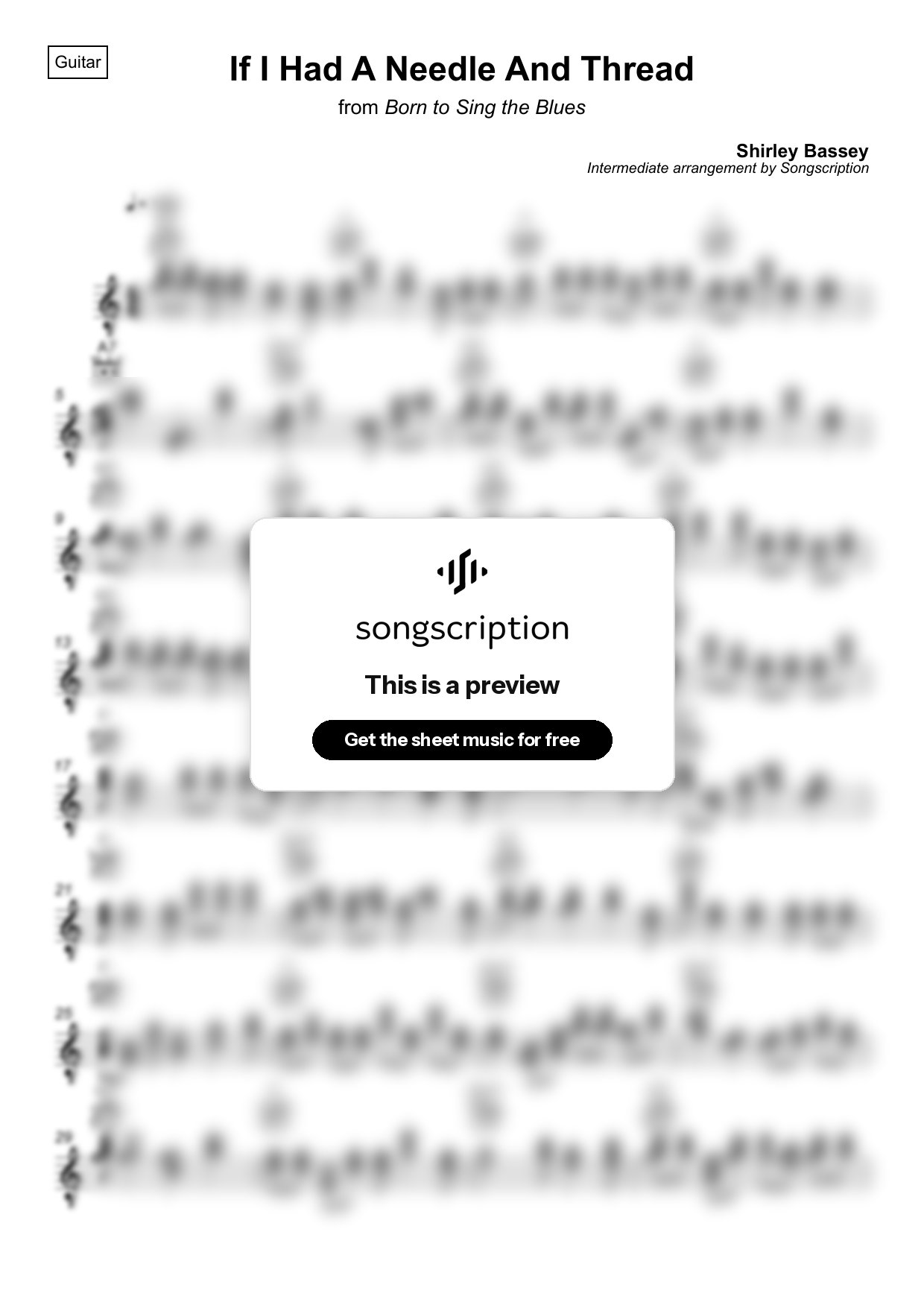 Intermediate Acoustic Guitar Sheet Music for "If I Had A Needle And Thread" by Shirley Bassey