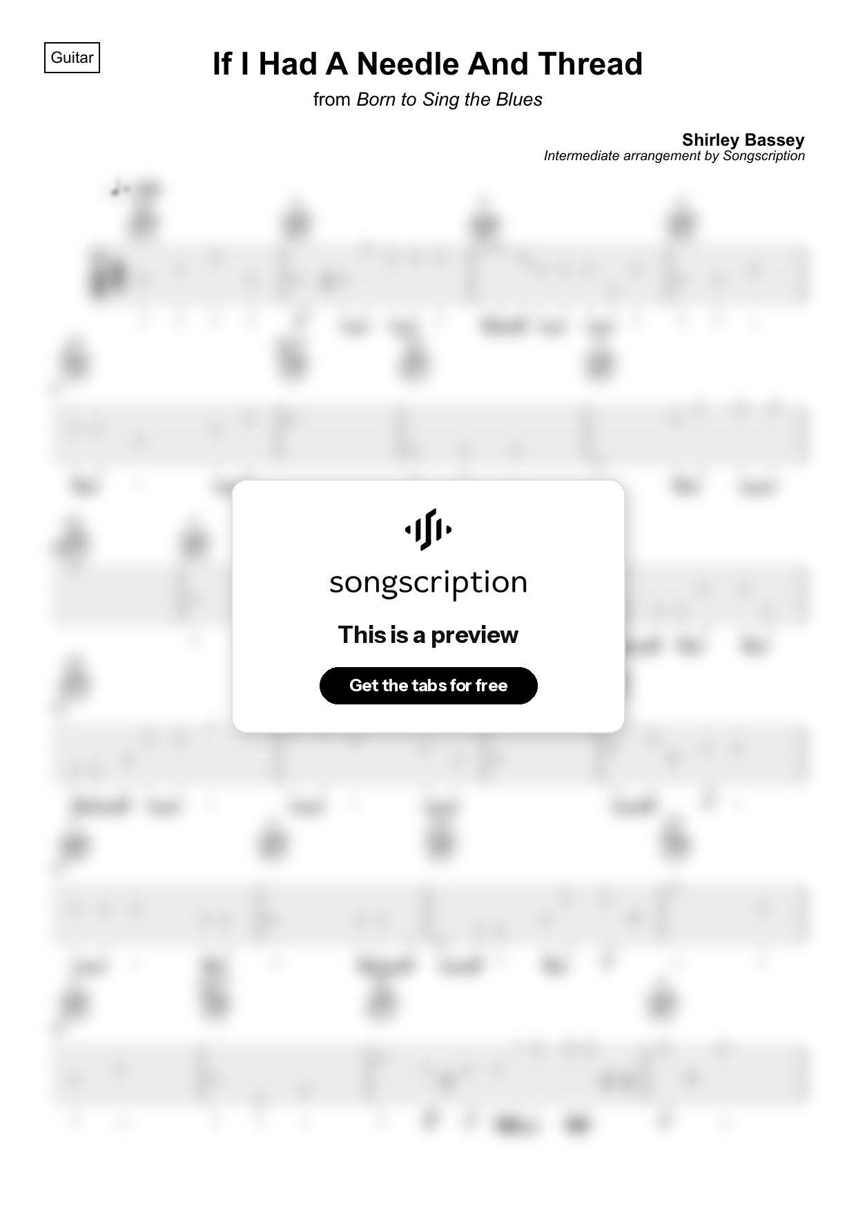 Intermediate Acoustic Guitar Tabs for "If I Had A Needle And Thread" by Shirley Bassey