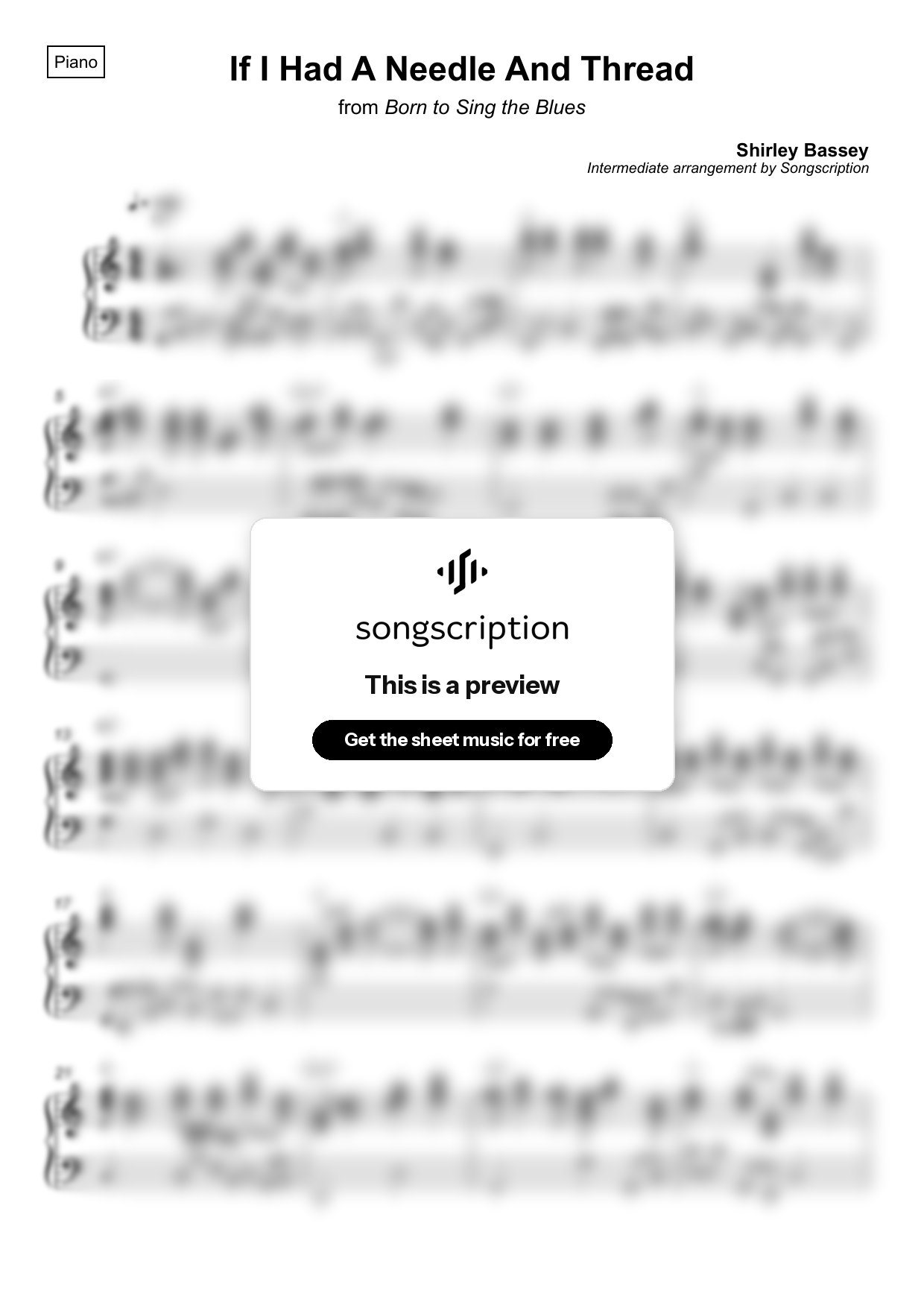 Intermediate Piano Sheet Music for "If I Had A Needle And Thread" by Shirley Bassey
