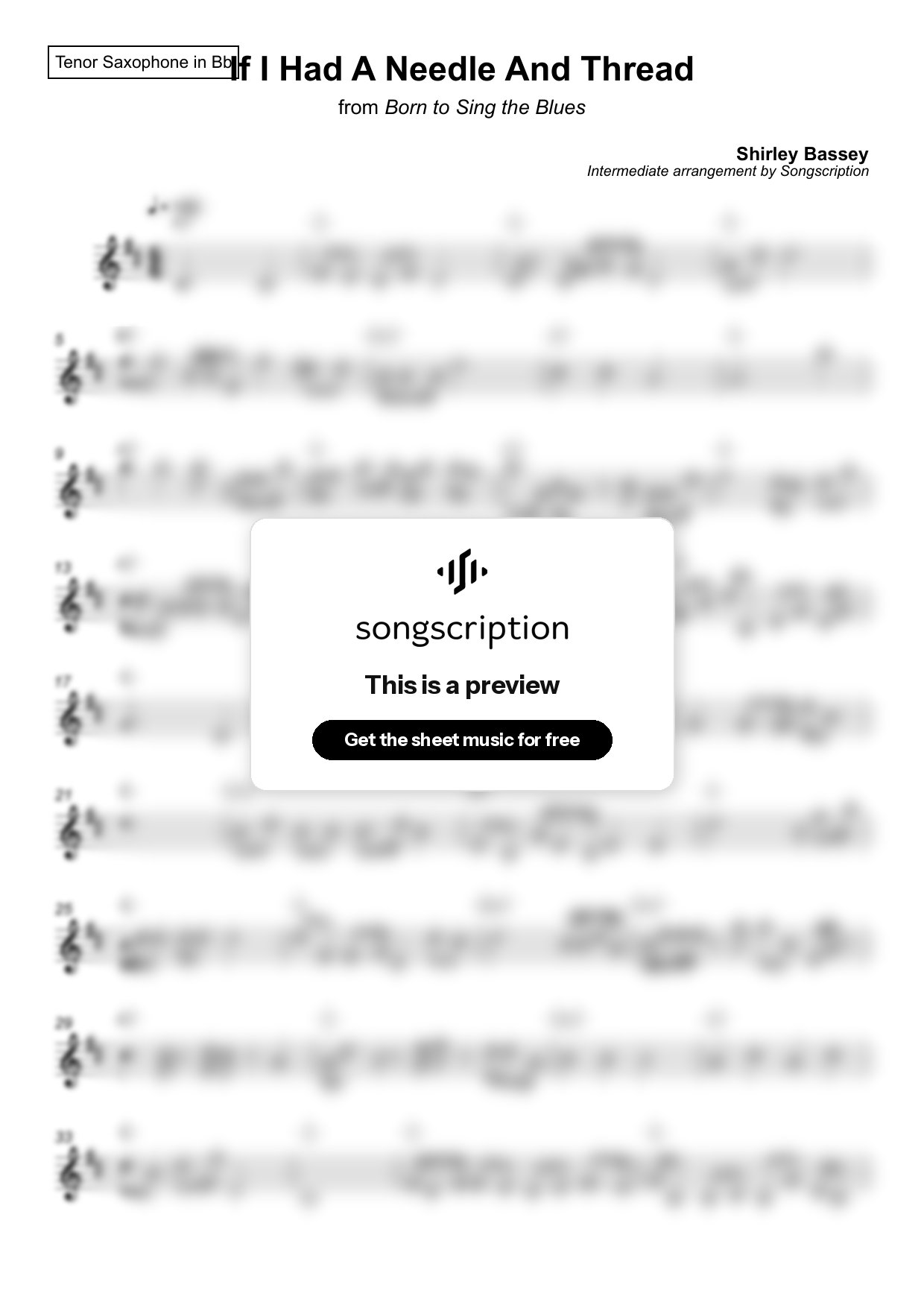 Intermediate Tenor Sax Sheet Music for "If I Had A Needle And Thread" by Shirley Bassey