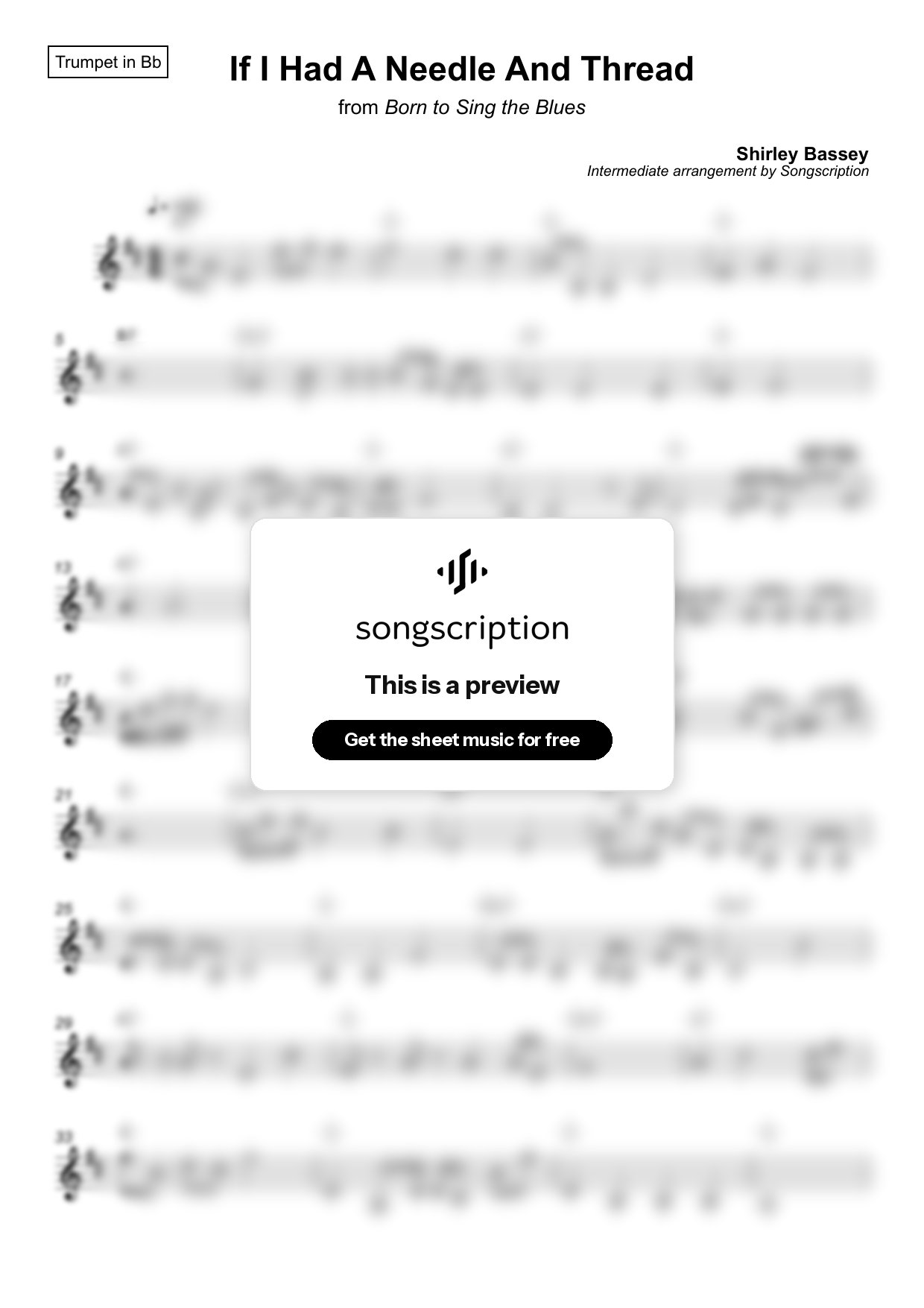 Intermediate Trumpet Sheet Music for "If I Had A Needle And Thread" by Shirley Bassey