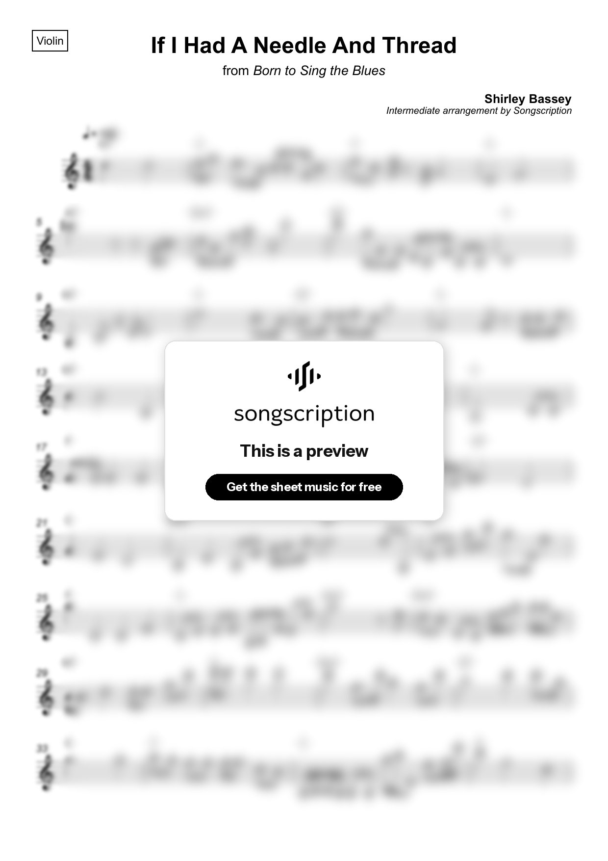 Intermediate Violin Sheet Music for "If I Had A Needle And Thread" by Shirley Bassey