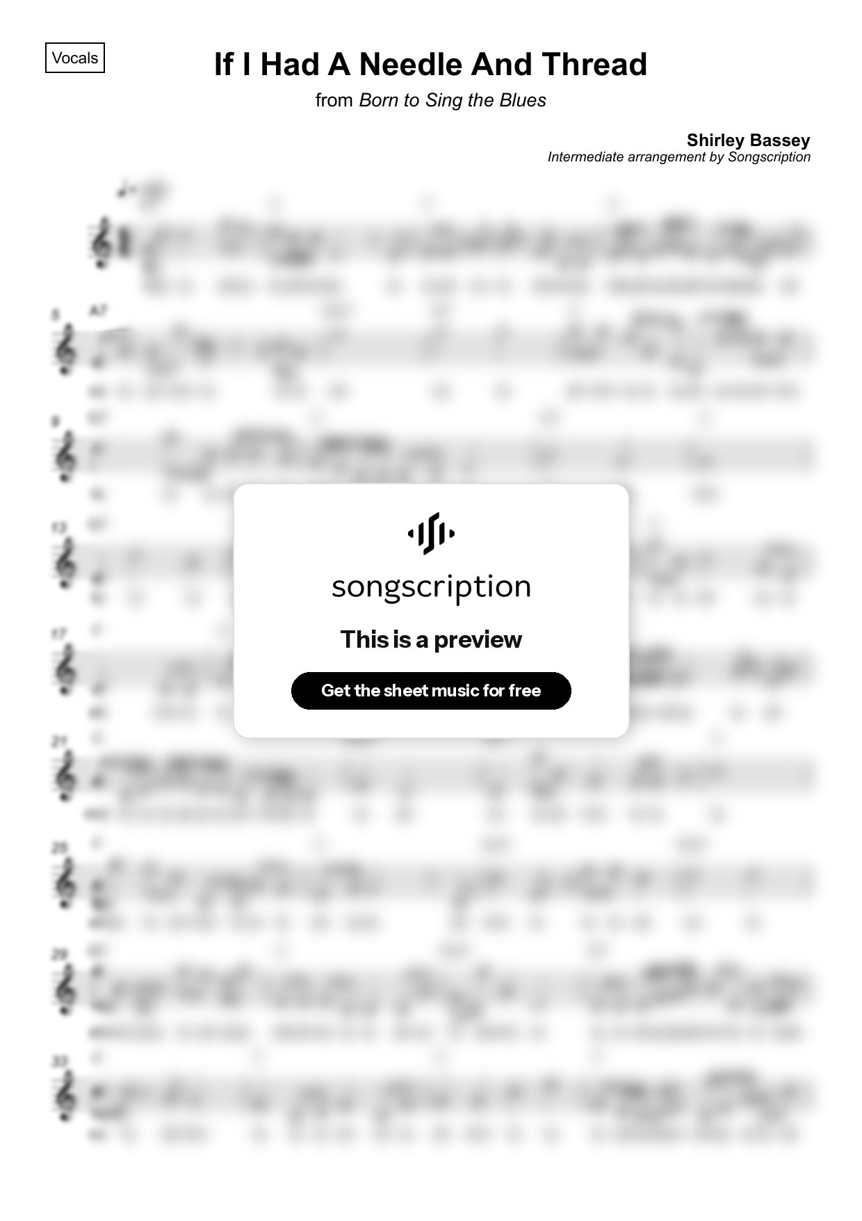 Intermediate Vocals Sheet Music for "If I Had A Needle And Thread" by Shirley Bassey