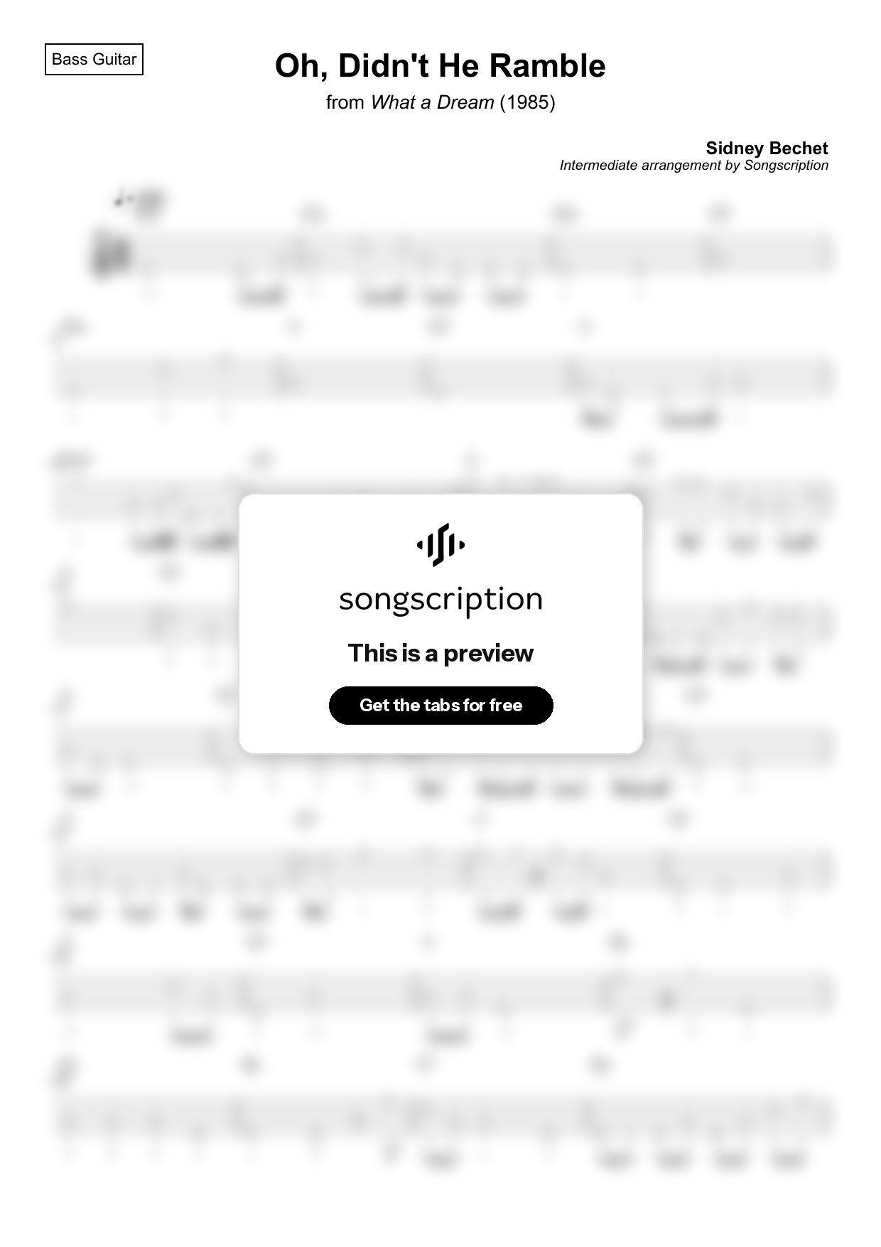 Intermediate Bass Guitar Tabs for "Oh, Didn't He Ramble" by Sidney Bechet