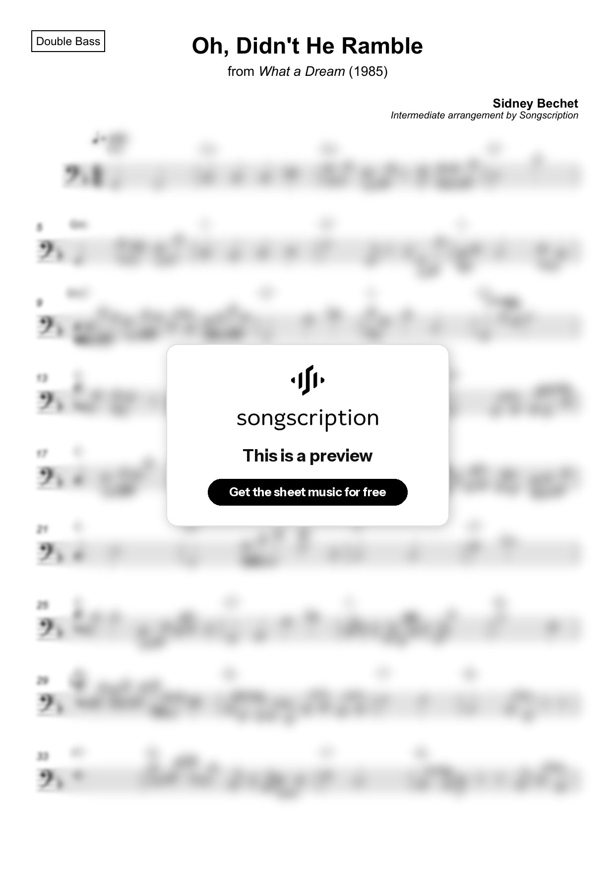 Intermediate Double Bass Sheet Music for "Oh, Didn't He Ramble" by Sidney Bechet