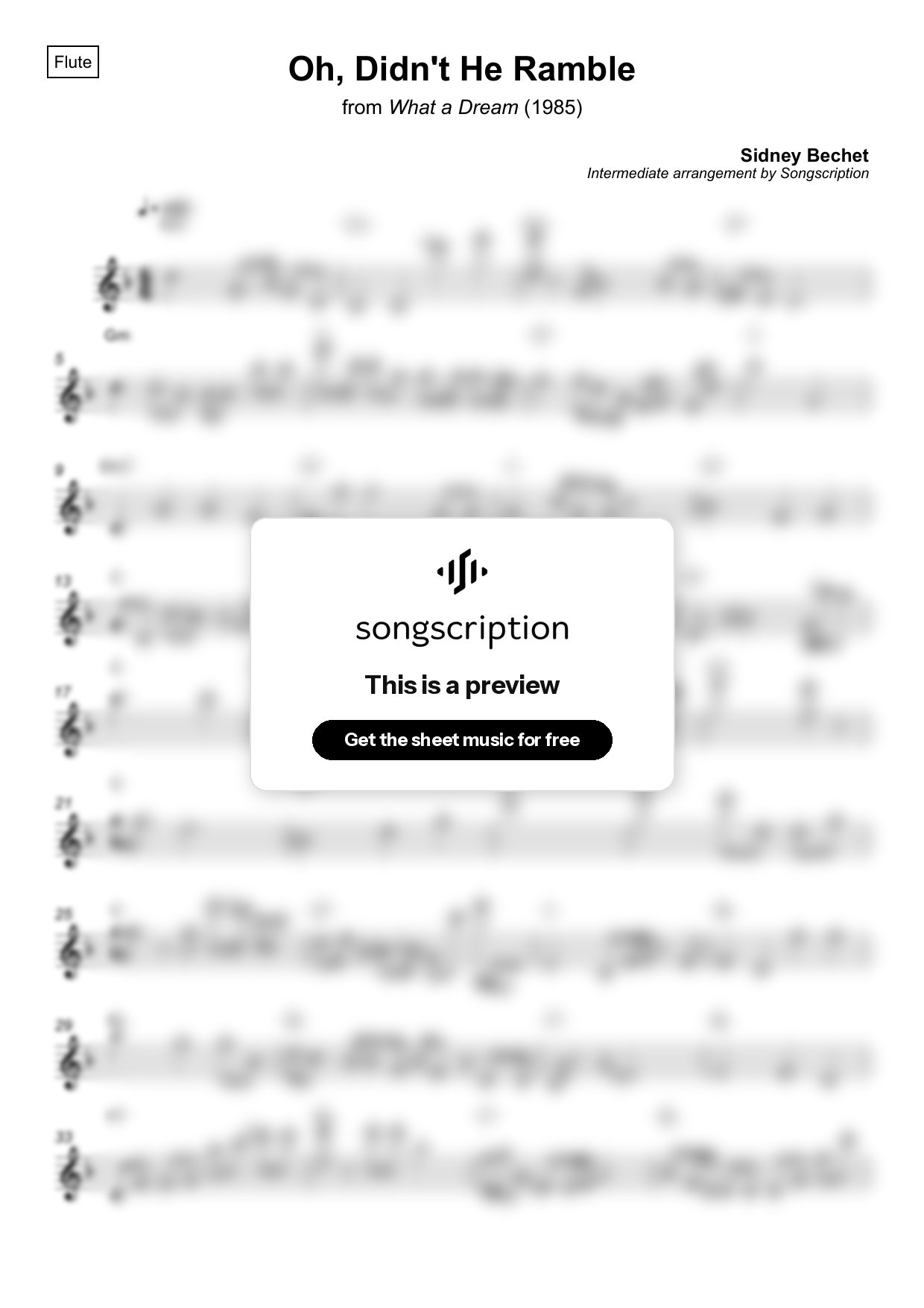 Intermediate Flute Sheet Music for "Oh, Didn't He Ramble" by Sidney Bechet