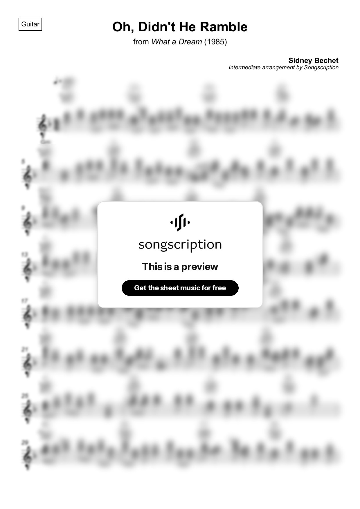 Intermediate Acoustic Guitar Sheet Music for "Oh, Didn't He Ramble" by Sidney Bechet