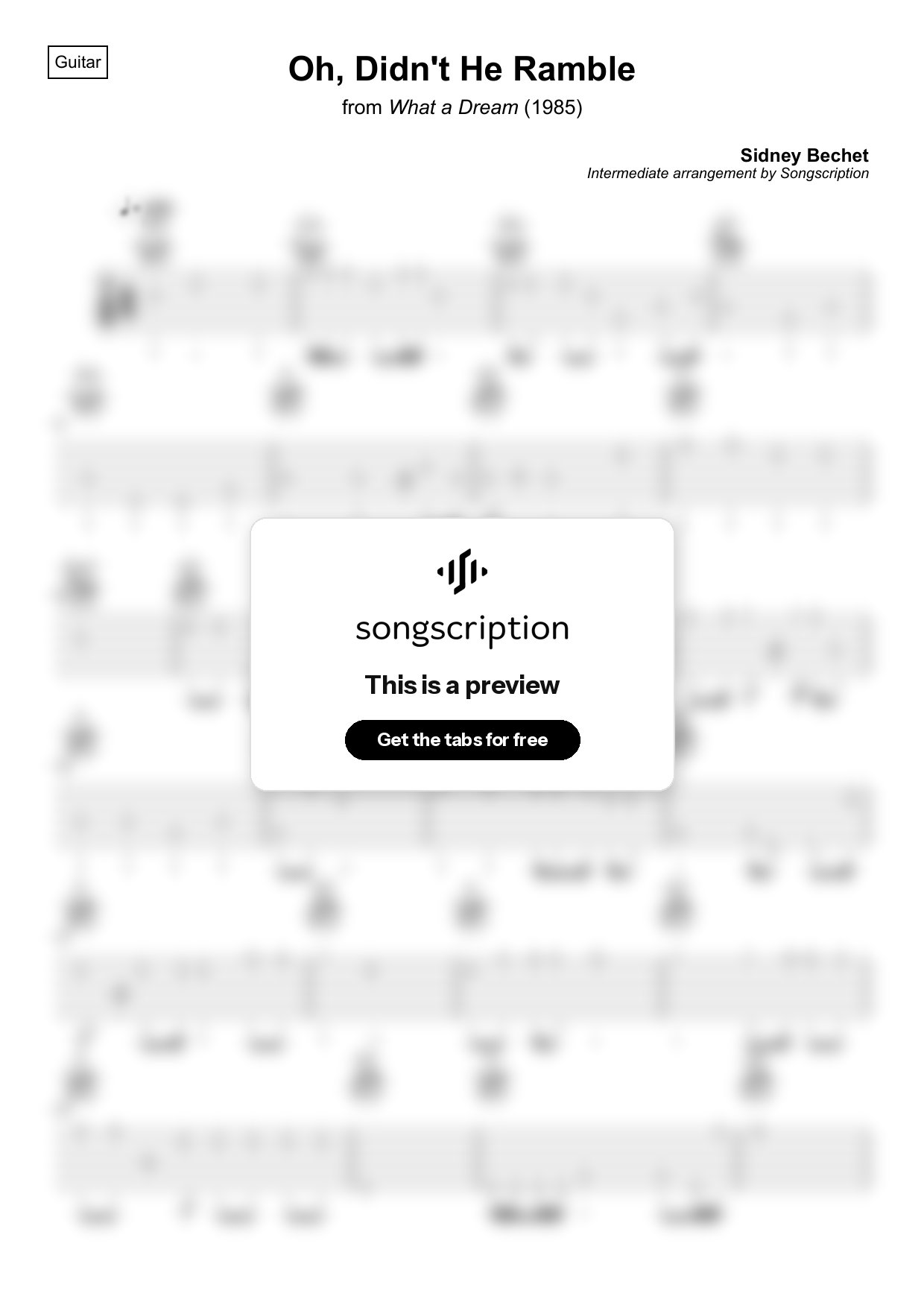 Intermediate Acoustic Guitar Tabs for "Oh, Didn't He Ramble" by Sidney Bechet