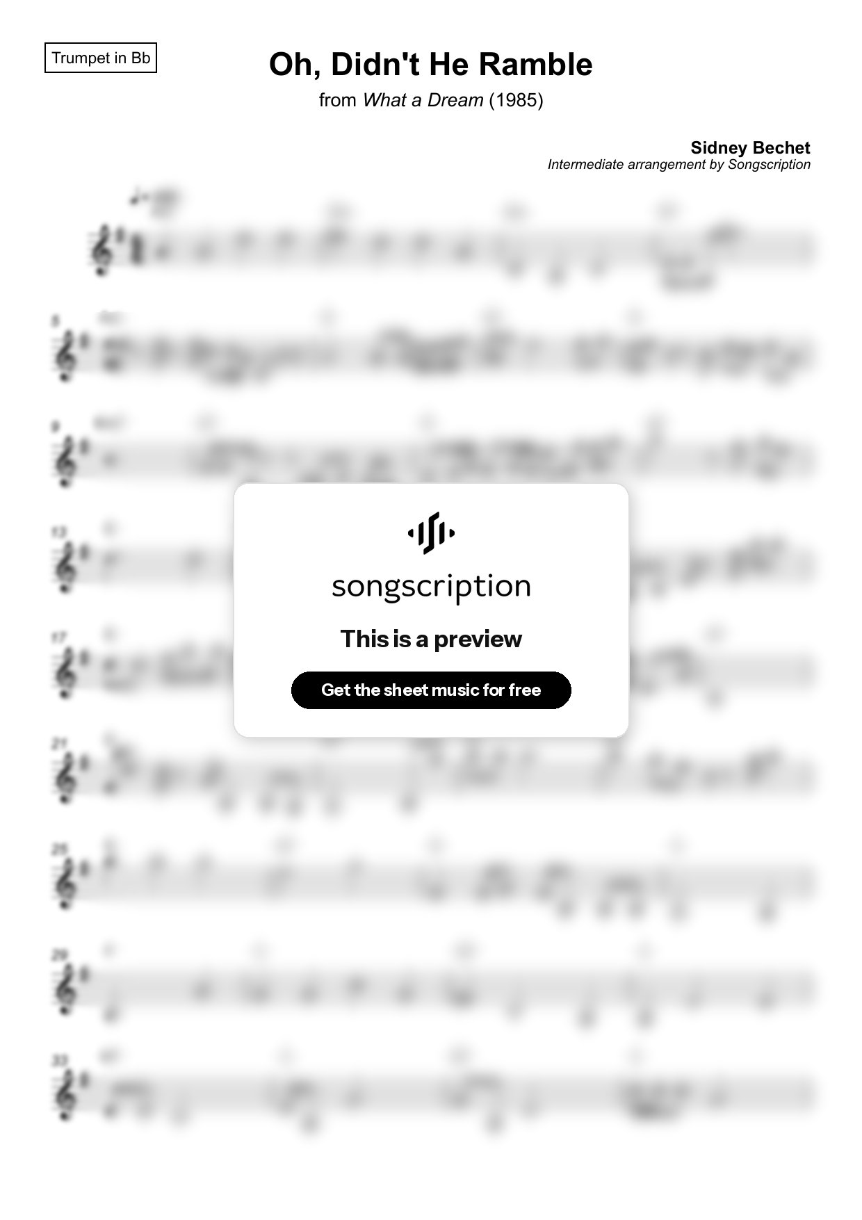 Intermediate Trumpet Sheet Music for "Oh, Didn't He Ramble" by Sidney Bechet