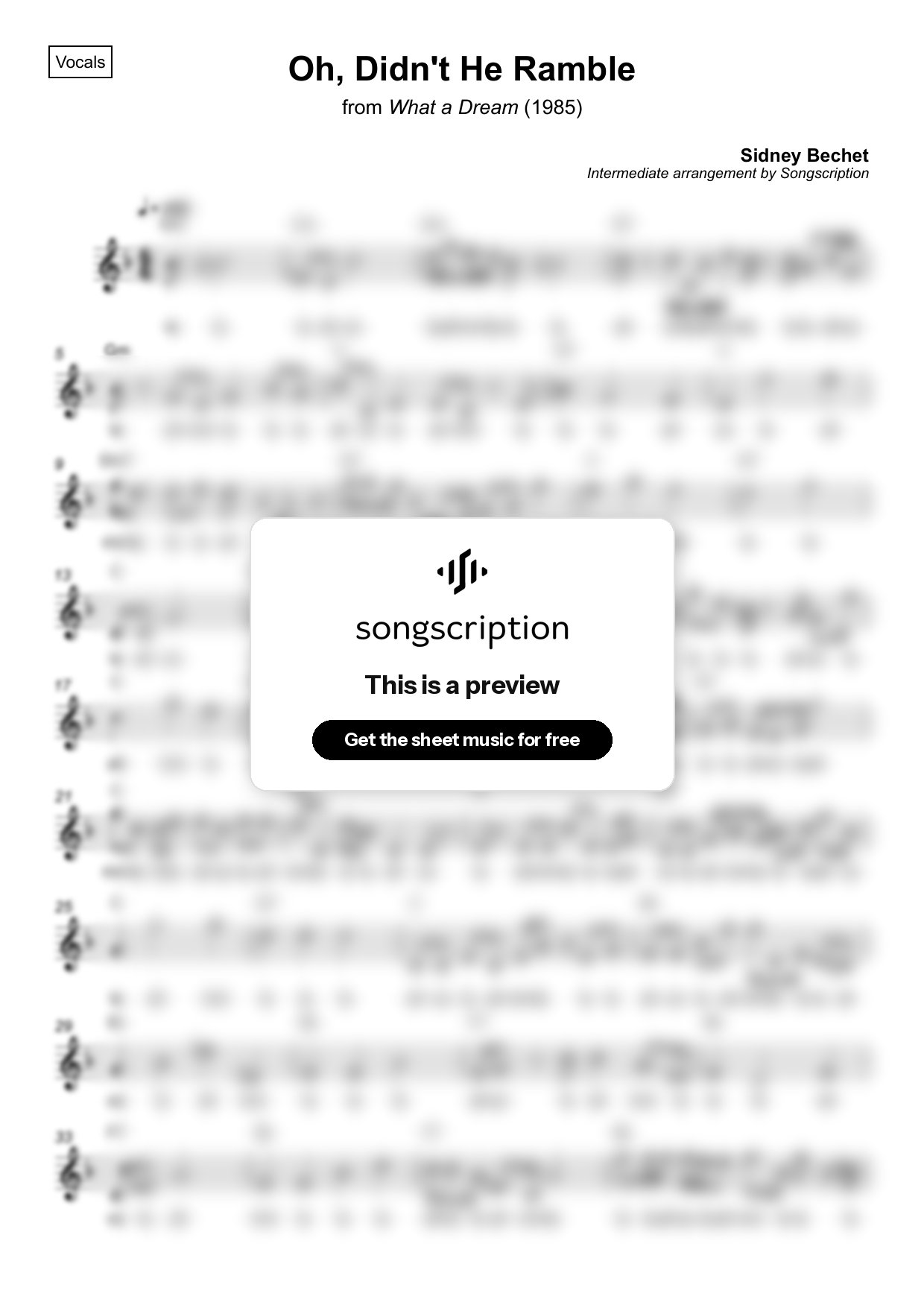 Intermediate Vocals Sheet Music for "Oh, Didn't He Ramble" by Sidney Bechet