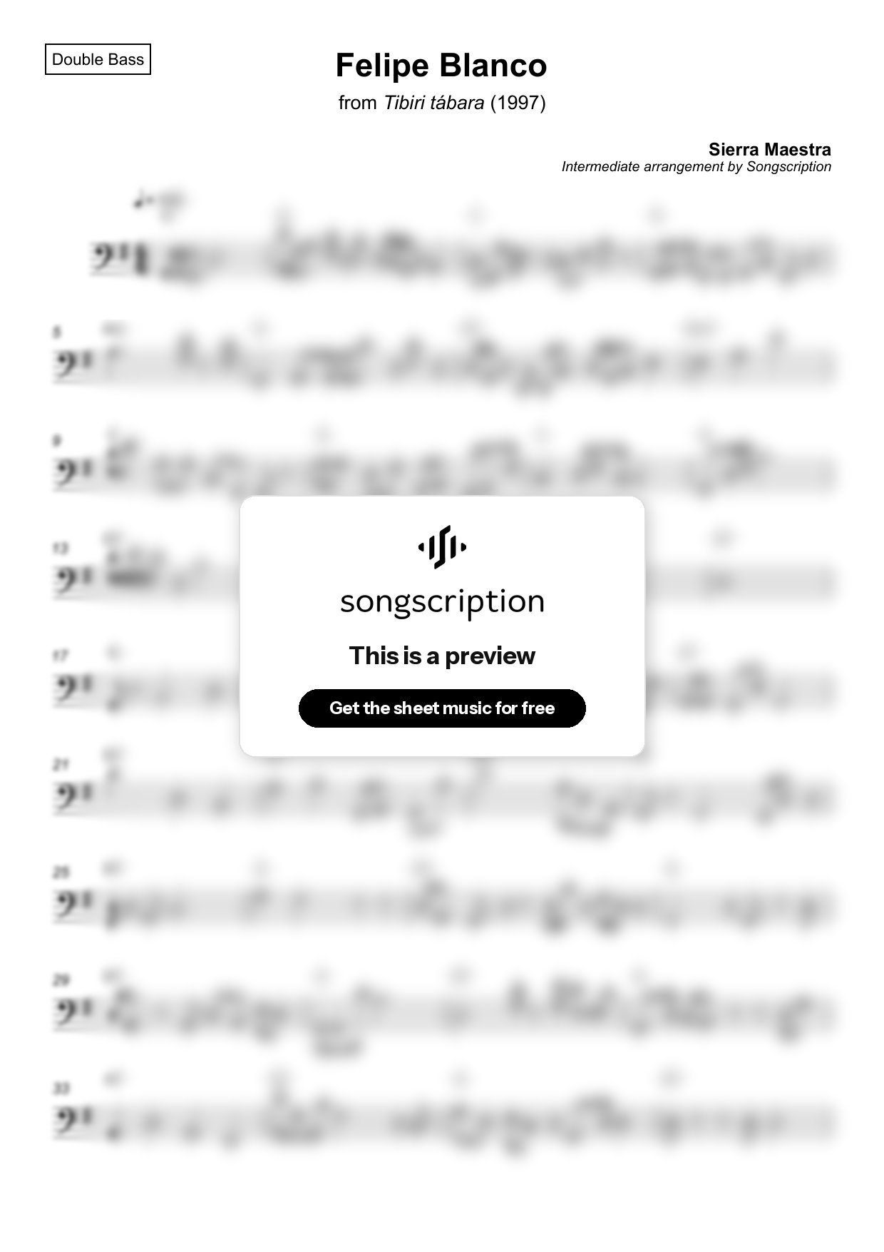 Intermediate Double Bass Sheet Music for "Felipe Blanco" by Sierra Maestra