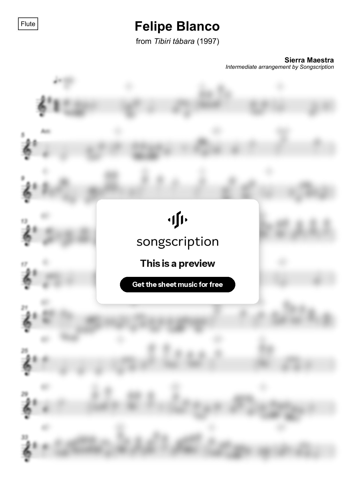 Intermediate Flute Sheet Music for "Felipe Blanco" by Sierra Maestra