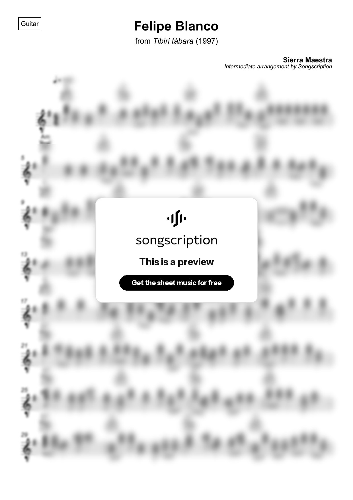 Intermediate Acoustic Guitar Sheet Music for "Felipe Blanco" by Sierra Maestra