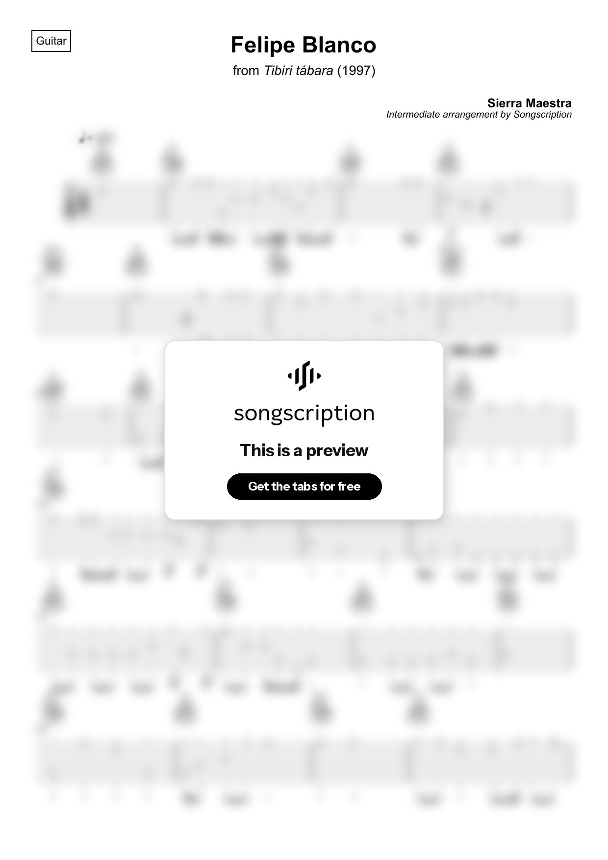 Intermediate Acoustic Guitar Tabs for "Felipe Blanco" by Sierra Maestra