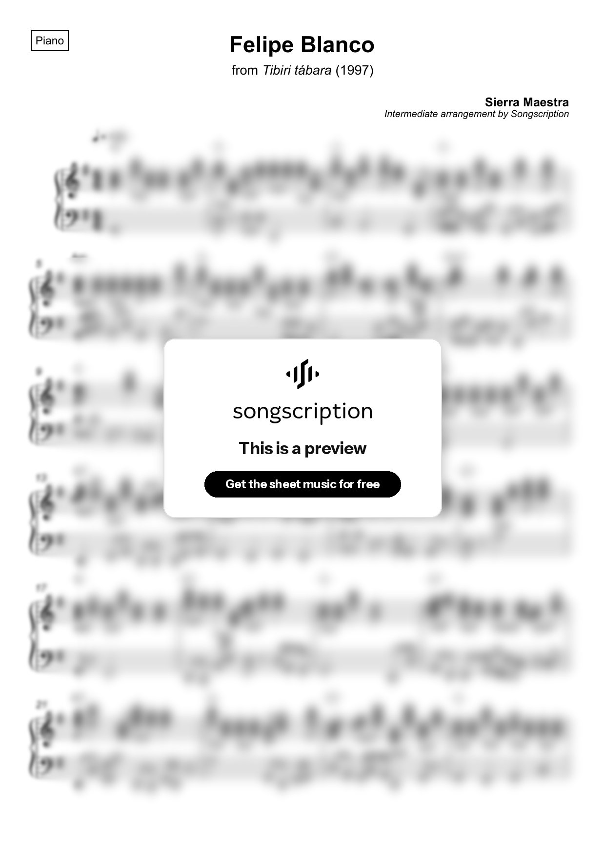 Intermediate Piano Sheet Music for "Felipe Blanco" by Sierra Maestra