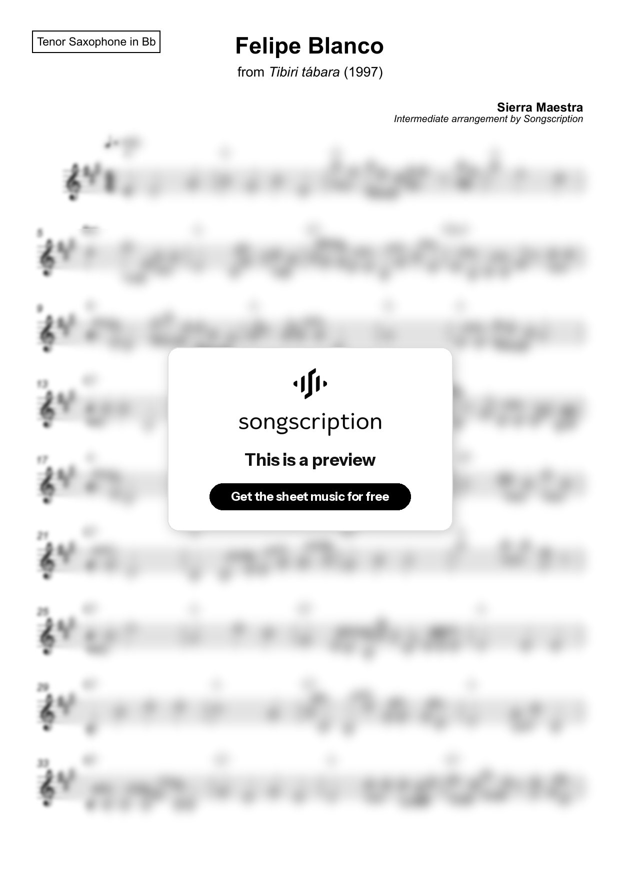 Intermediate Tenor Sax Sheet Music for "Felipe Blanco" by Sierra Maestra