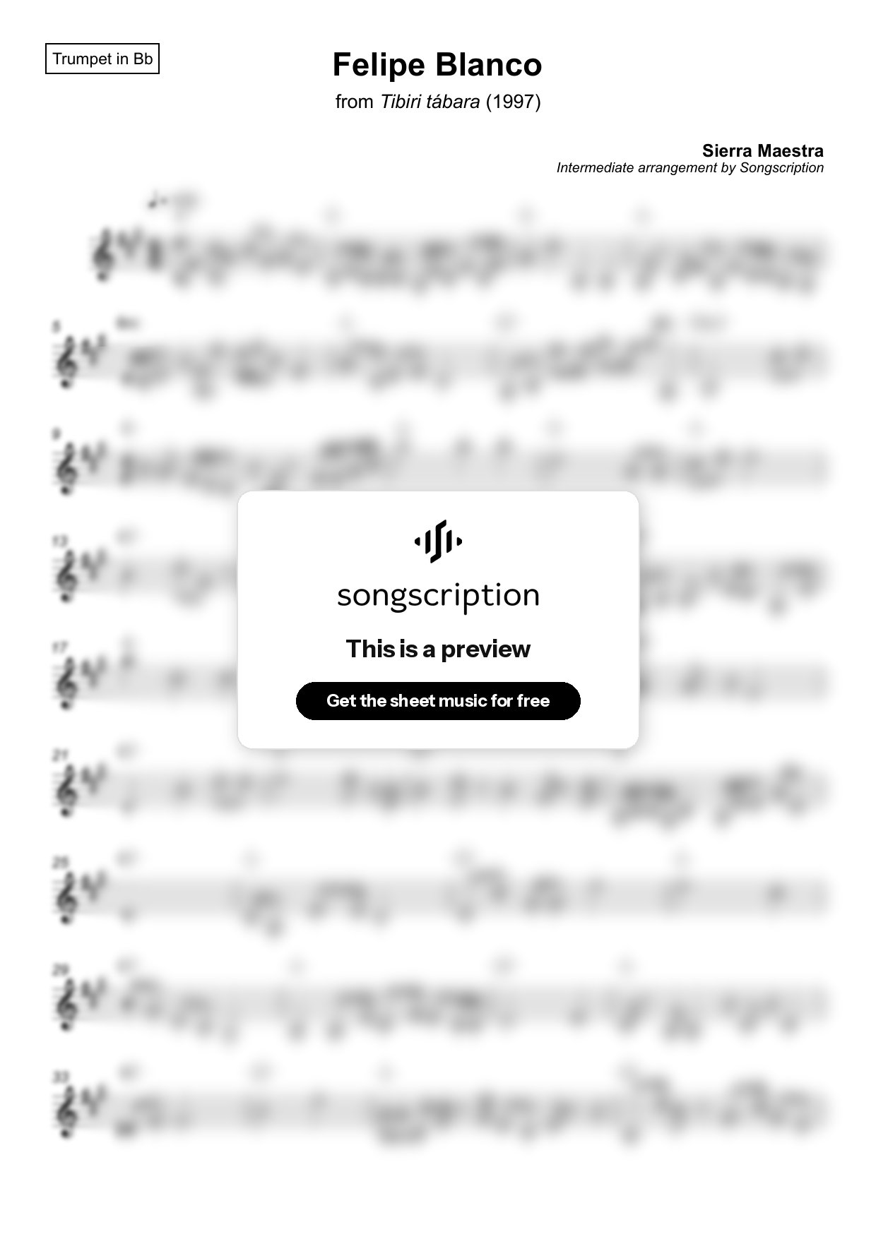 Intermediate Trumpet Sheet Music for "Felipe Blanco" by Sierra Maestra
