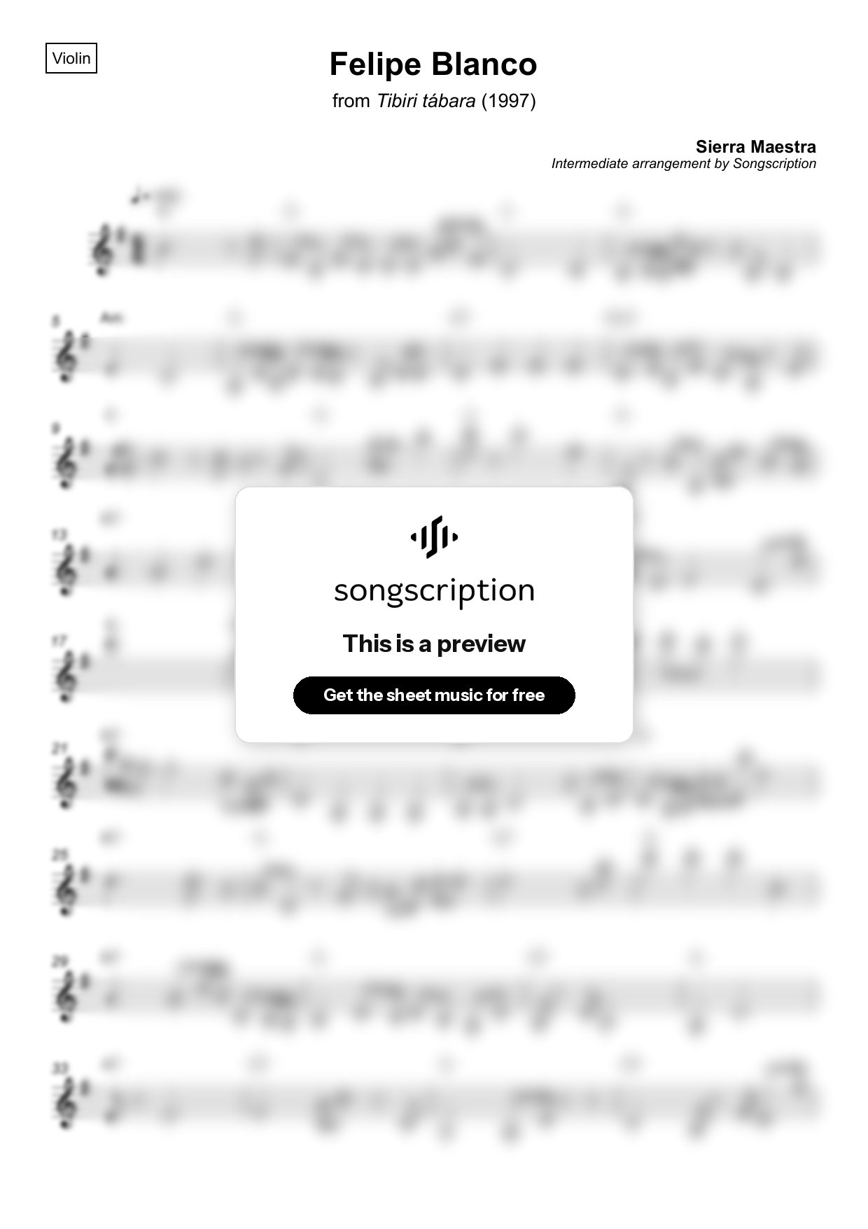 Intermediate Violin Sheet Music for "Felipe Blanco" by Sierra Maestra