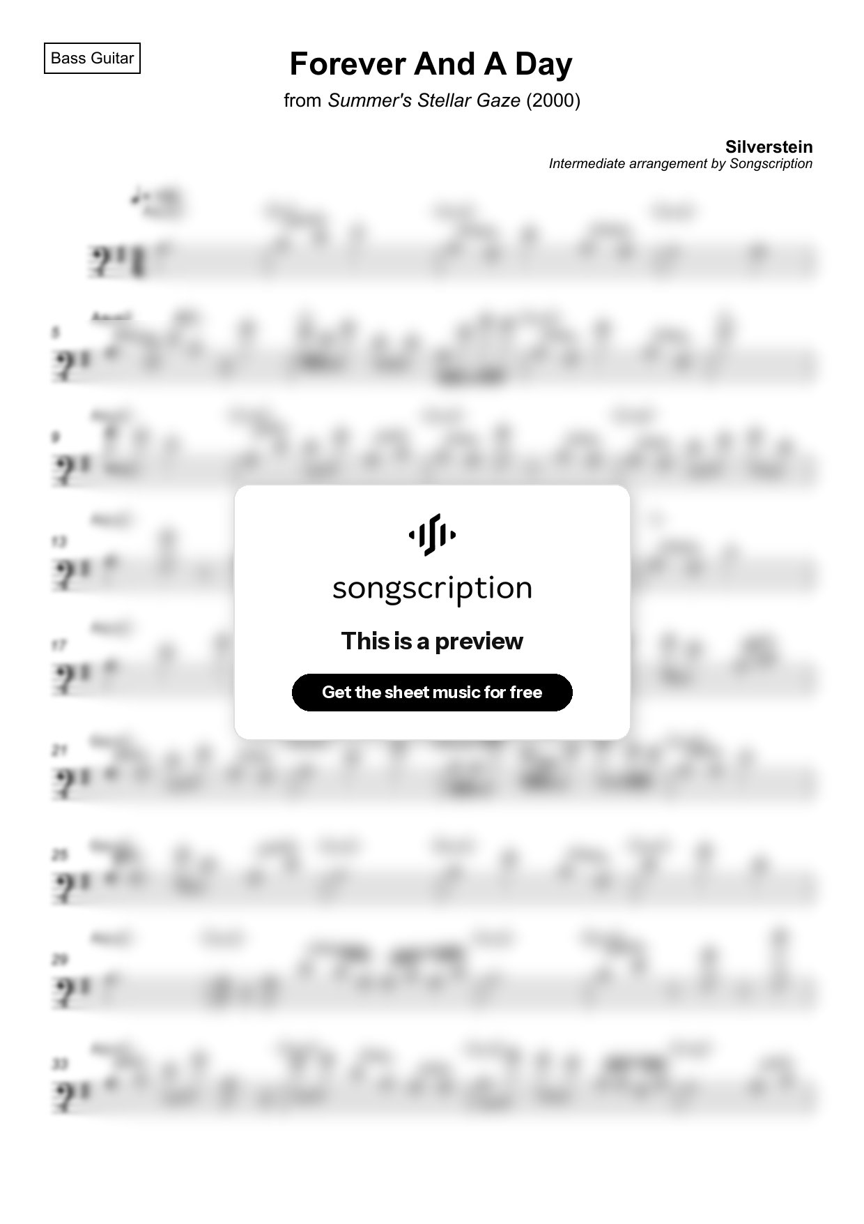 Intermediate Bass Guitar Sheet Music for "Forever And A Day" by Silverstein