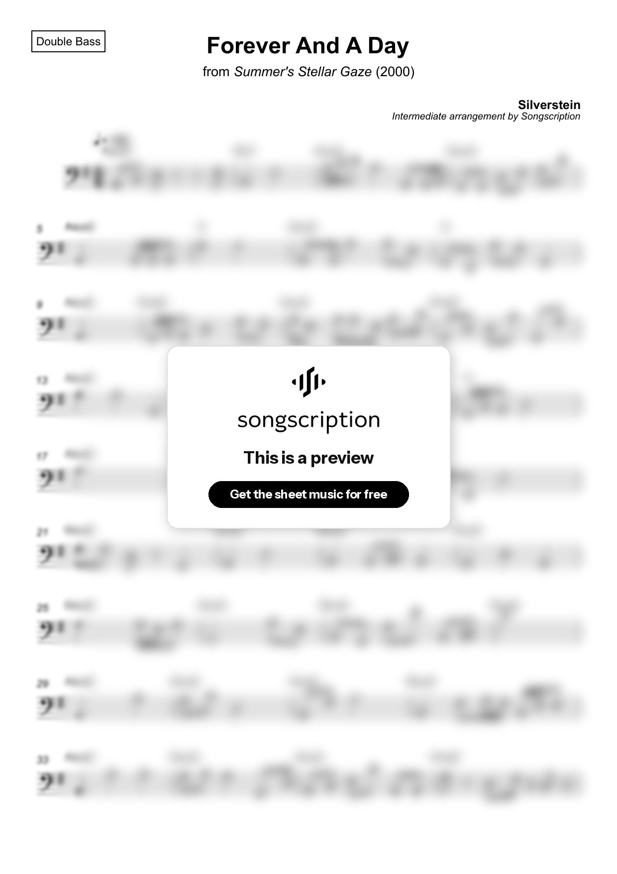 Intermediate Double Bass Sheet Music for "Forever And A Day" by Silverstein