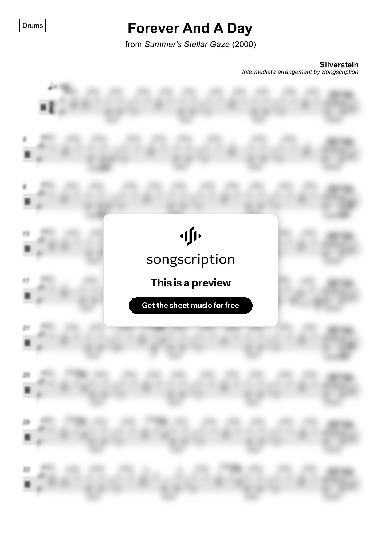 Intermediate Drums Sheet Music for "Forever And A Day" by Silverstein
