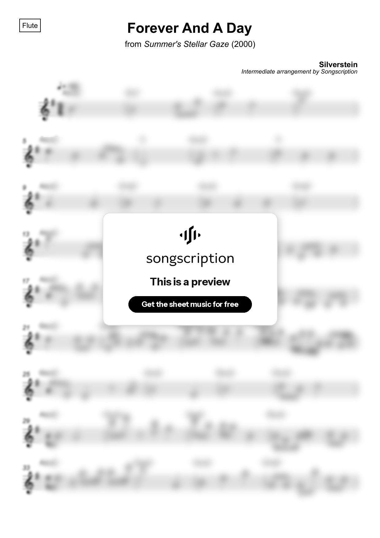 Intermediate Flute Sheet Music for "Forever And A Day" by Silverstein